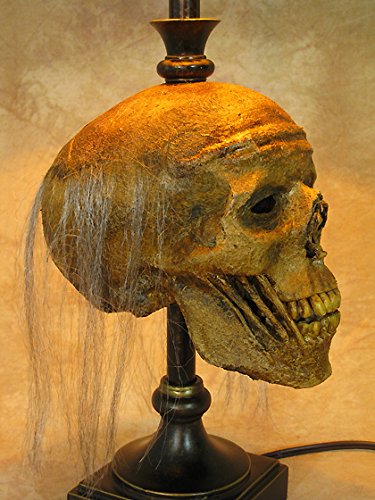 Gothic Desk Lamp with Life-Size Skull Base & Antique Shade - Perfect for Halloween Decor, Horror Room Theme, and Dark Academia Study Setup