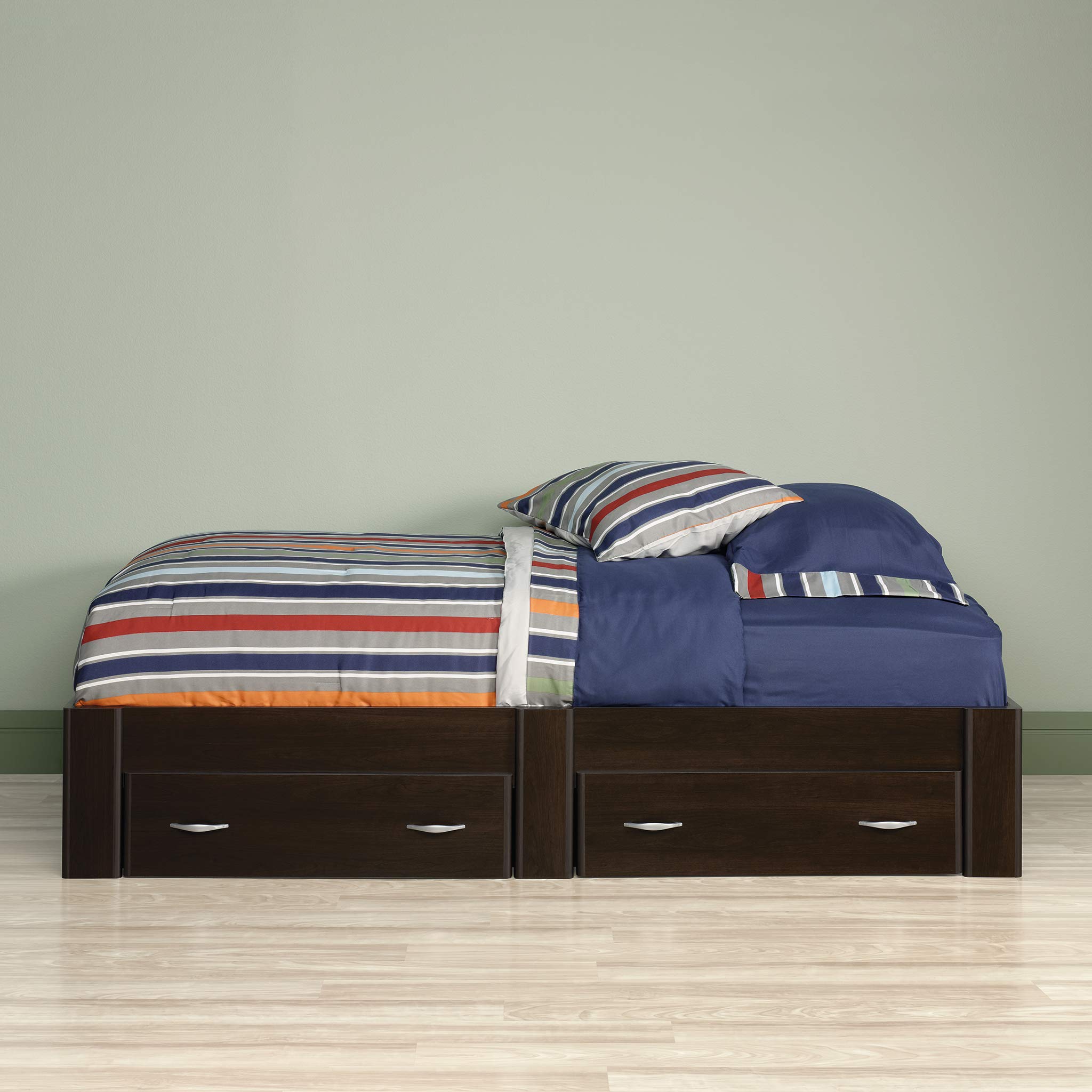 Sauder Beginnings Twin Size Platform Bed Frame with Storage Drawers in Cinnamon Cherry Finish - Perfect for Kids Rooms, Guest Bedrooms & Small Space Living