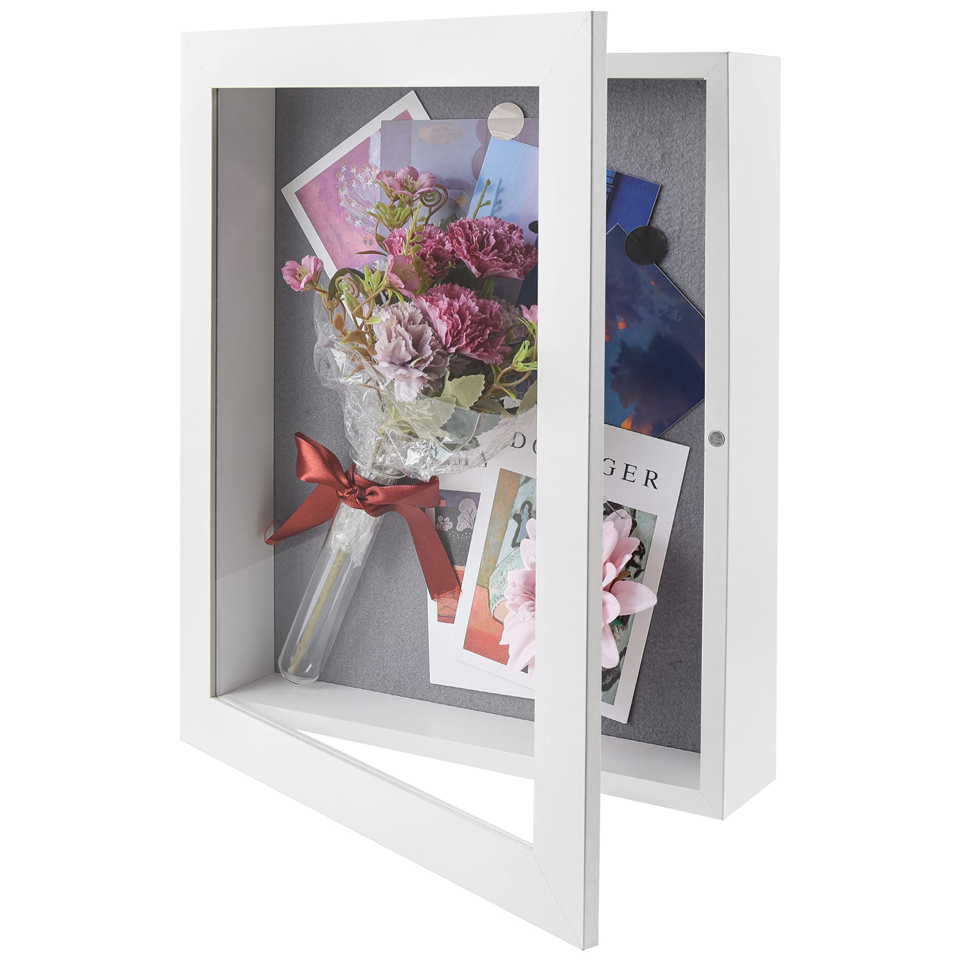 Frametory 11x14 Shadow Box Frame - Front Opening Display Case with 2 Inch Depth for Wall & Tabletop - Memory Keepsake Box with 6 Pins Included (White) - Perfect for Wedding Photos, Baby Memorabilia & Home Decor