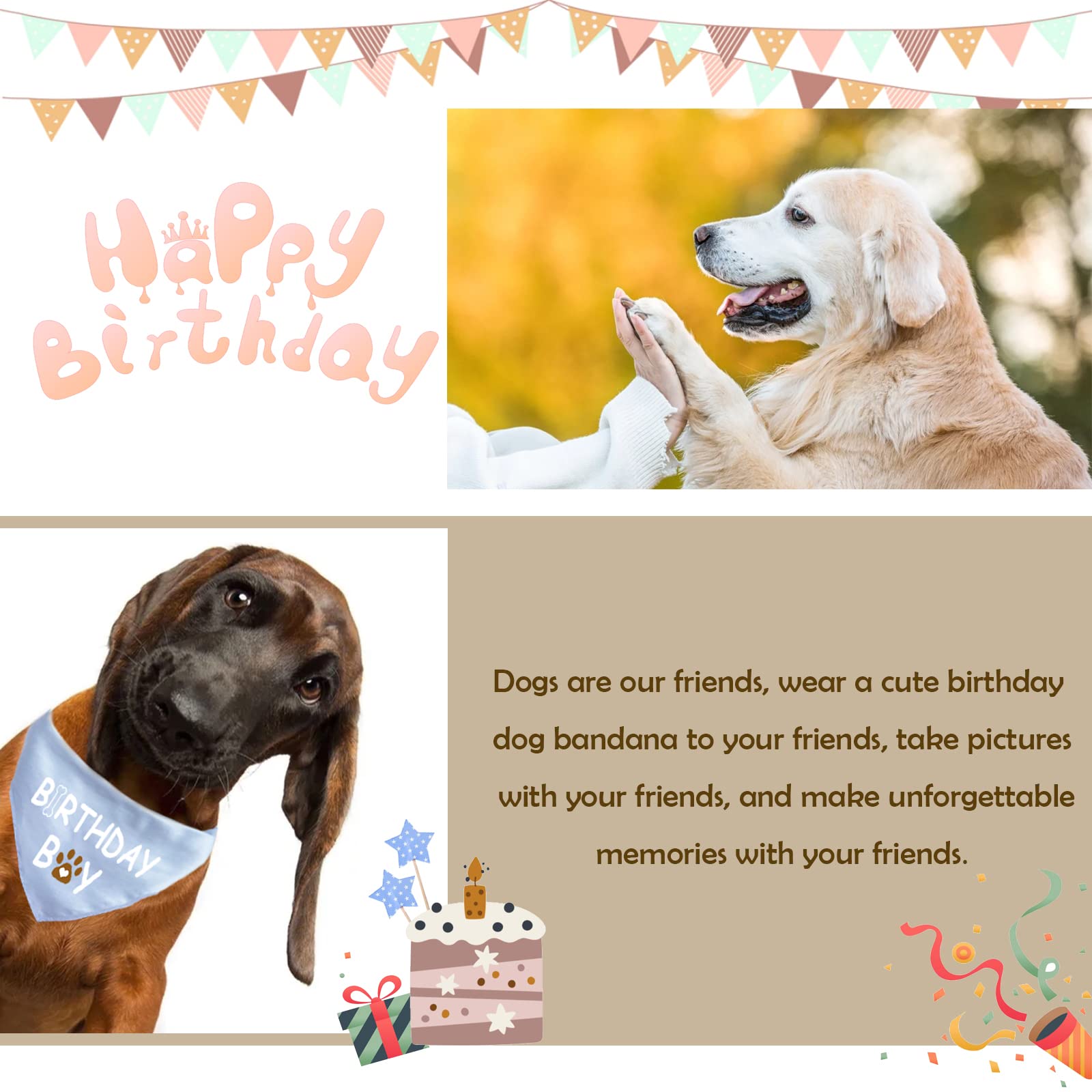 Dog Birthday Bandana for Small Medium Large Pets - Adjustable & Cute Birthday Outfit for Boy & Girl Dogs - Perfect for Birthday Parties & Photo Shoots