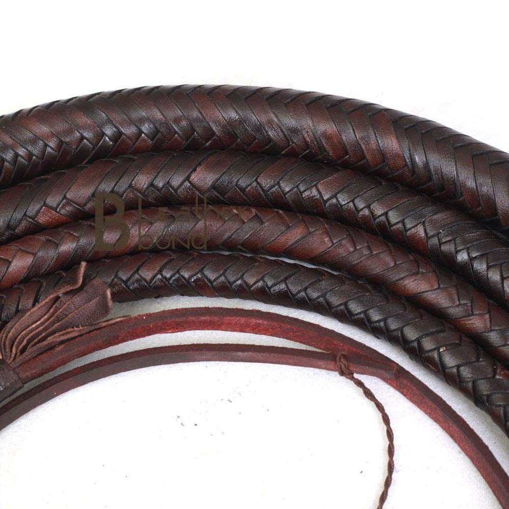 16 Foot Kangaroo Hide Leather Bullwhip - 16 Plaits with Leather Belly & Bolster - Dark Brown Equestrian Whip for Indiana Jones Costume, Training, and Performance