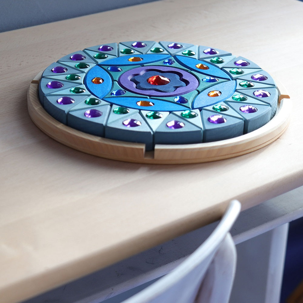 Grimm's Sparkling Mandala Wooden Puzzle - Small Size Educational Toy for Kids | Montessori Learning, Sensory Play & Home Decor