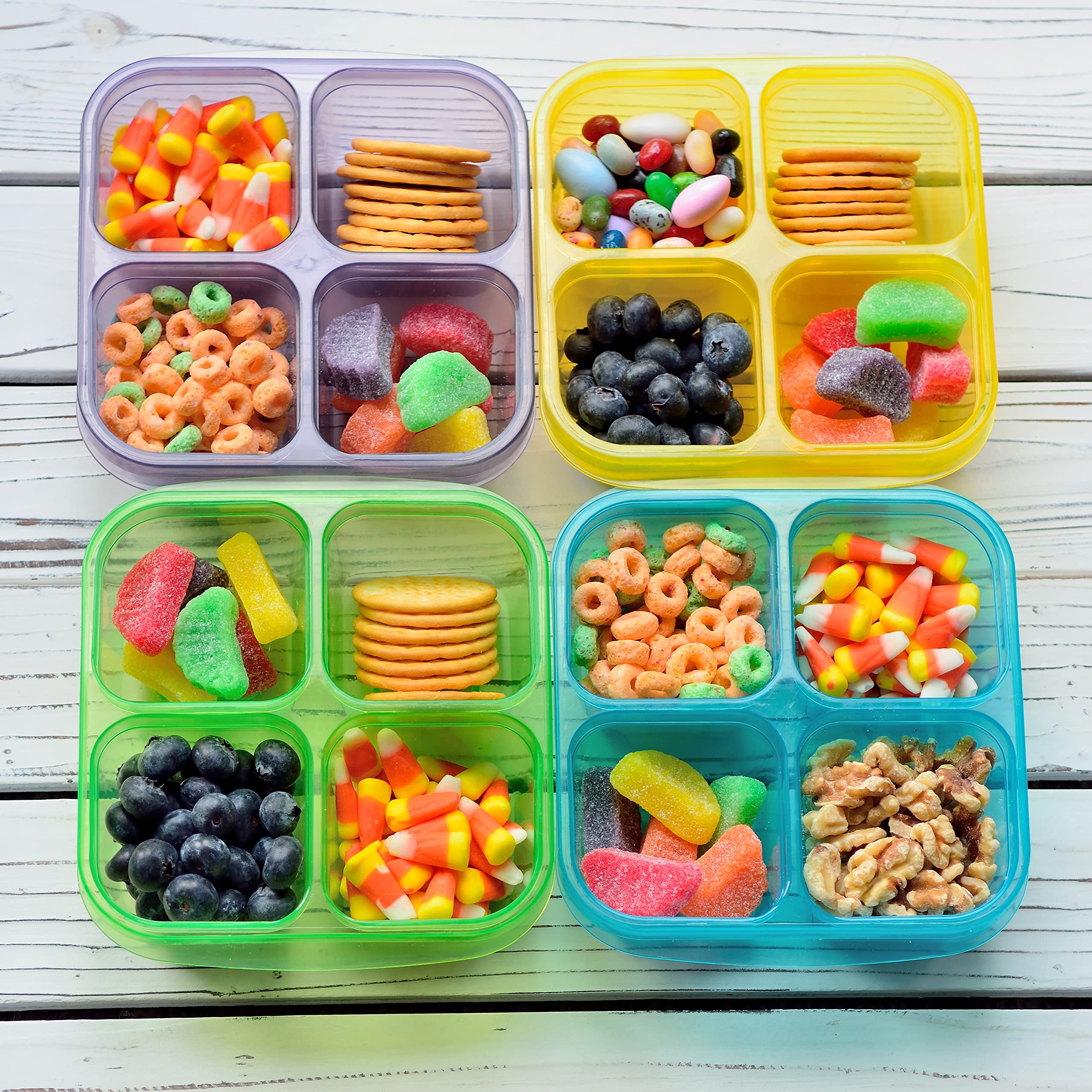 Youngever 8 Pack Bento Lunch Box - 4 Compartment Reusable Food Storage Containers for Meal Prep, Snacks & On-the-Go (Rainbow Colors) | Perfect for School Lunches, Office Meals & Picnics