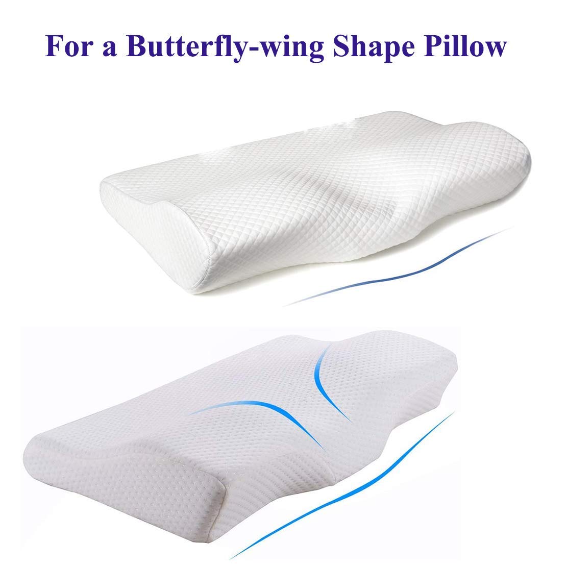 Premium Mulberry Silk Pillowcase for Orthopedic & Cervical Pillows - 24x15 Inch Grey Blue Butterfly Design - Hypoallergenic, Cooling & Hair-Friendly Cover for Memory Foam Contour Pillows - Perfect for Side Sleepers, Neck Pain Relief & Anti-Aging Skincare