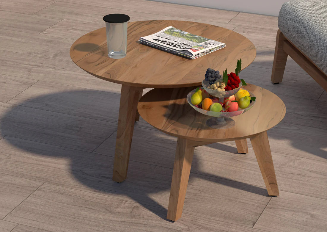 Premium Acacia Wood Coffee Table Set of 2 - Rustic Modern Side Tables for Living Room, Lounge & Office - Solid Wood End Tables with Storage Shelf