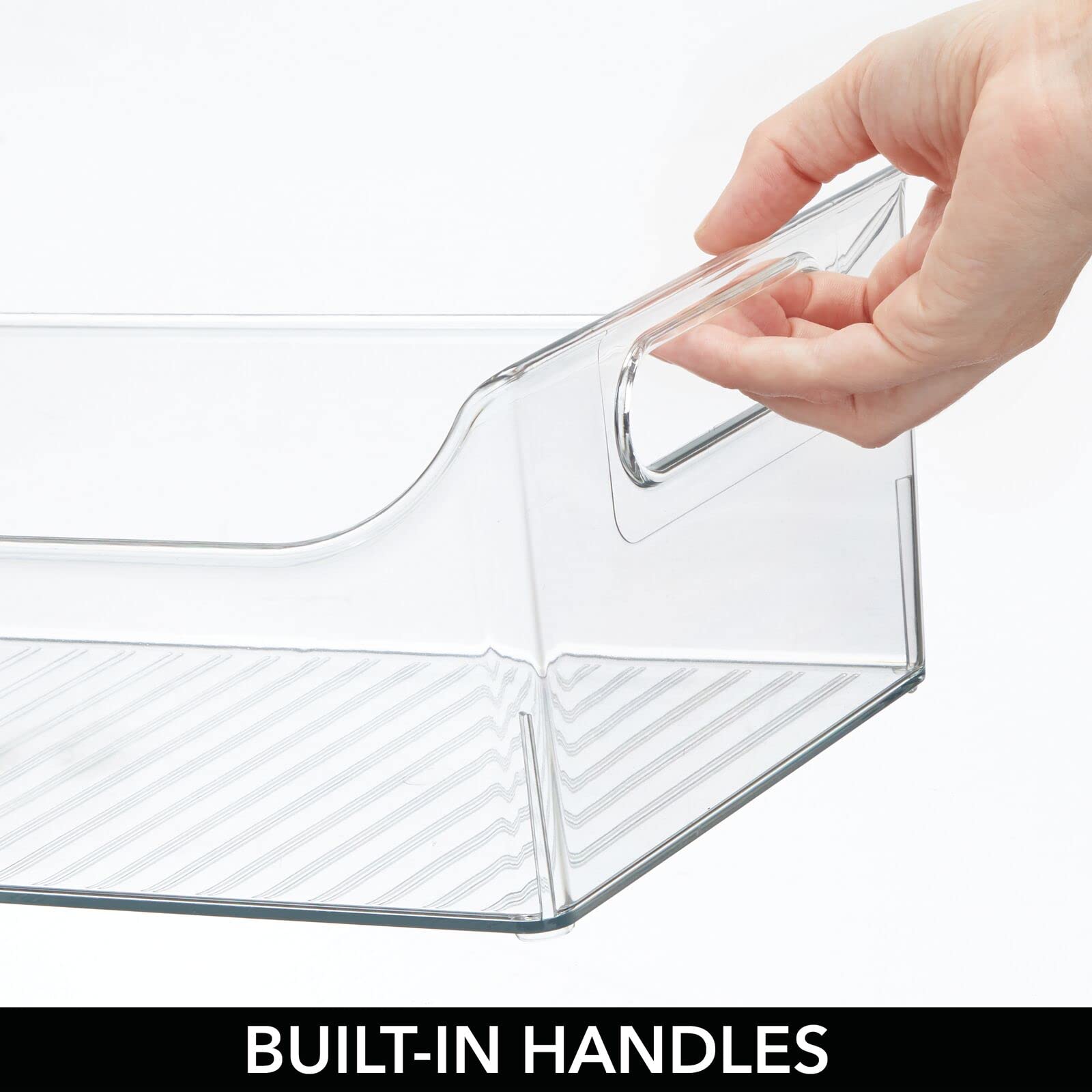 mDesign Slim Plastic Kitchen Pantry Cabinet Organizer Bins - 4 Pack Clear Storage Containers with Handles for Fridge, Freezer, Pantry - Perfect for Organizing Fruits, Yogurt, Snacks, Pasta - 16