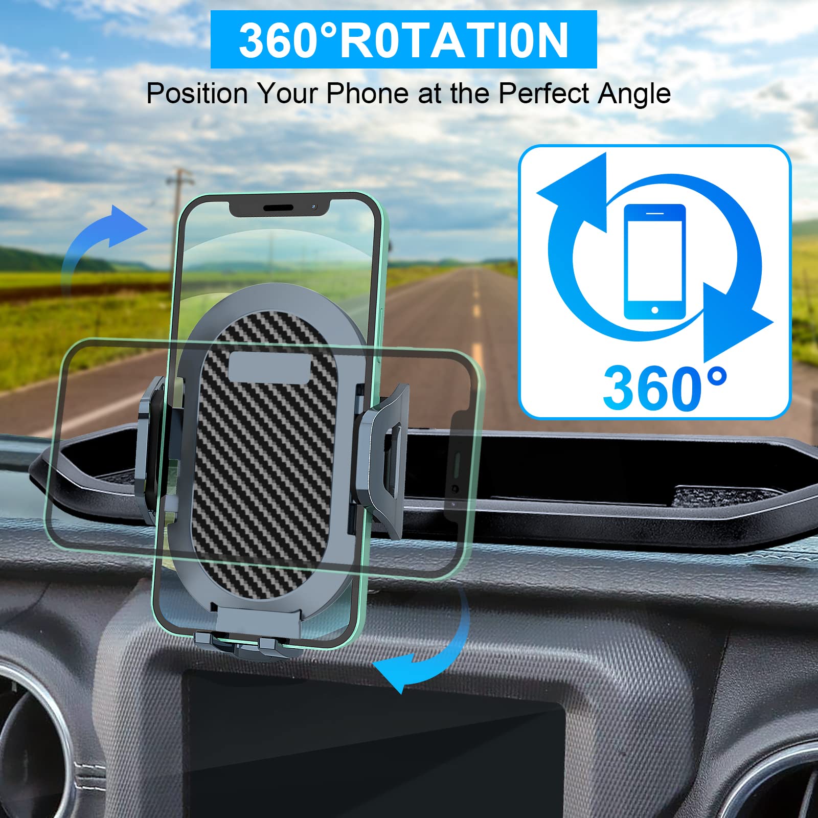 Universal Phone Mount Holder for 2018-2023 Jeep Wrangler JL/JLU & 2020-2023 Gladiator JT - Dashboard Multi-Angle Adjustable Car Phone Stand with Storage Tray Accessories (Not for Wrangler 4xe) - Perfect for Off-Roading, GPS Navigation & Hands-Free Calling
