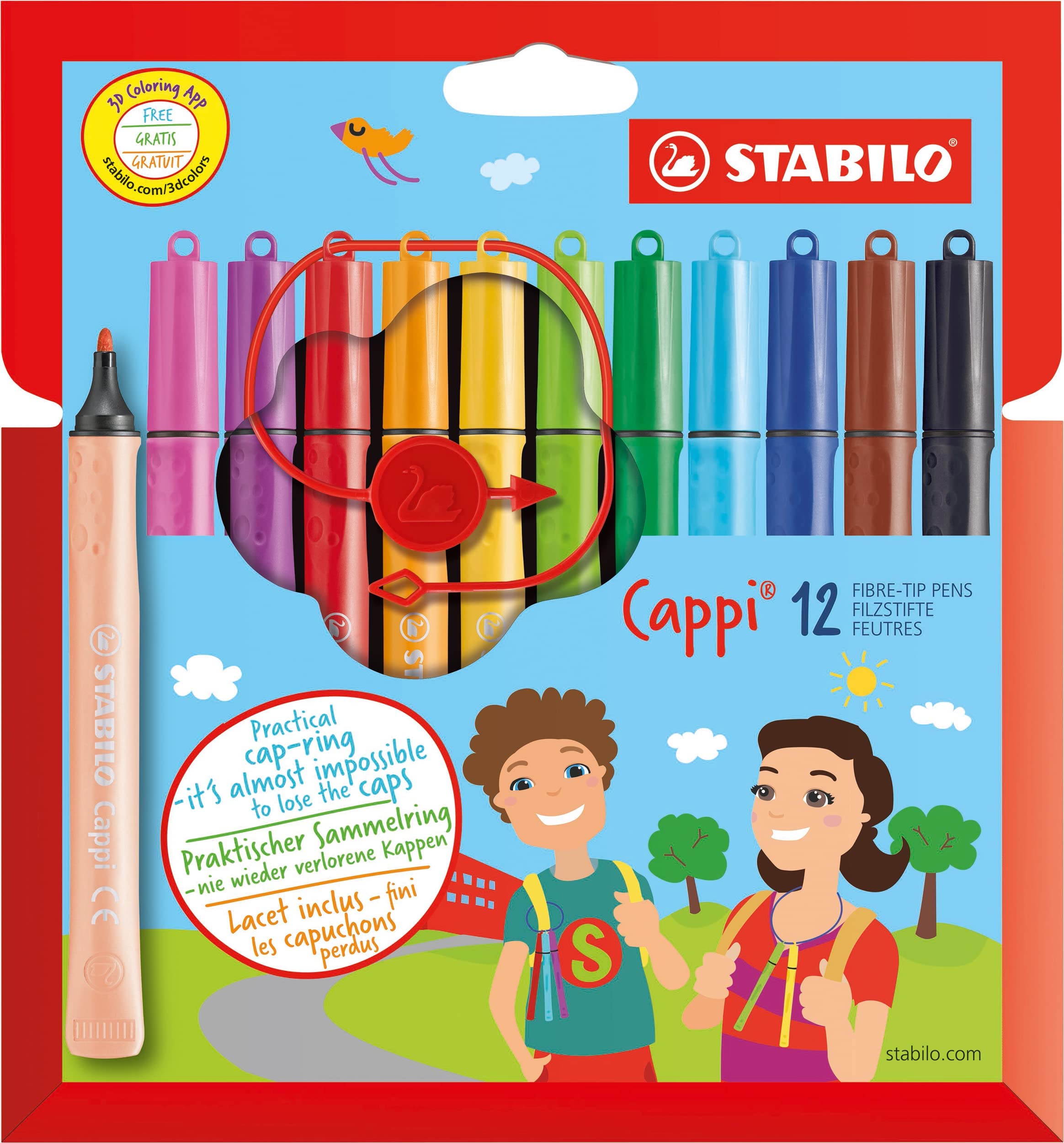 STABILO Cappi Wallet of 12 Felt-Tip Pens - Vibrant Colors for Journaling, Note Taking & Art Projects - Perfect for Students, Office & Creative Work