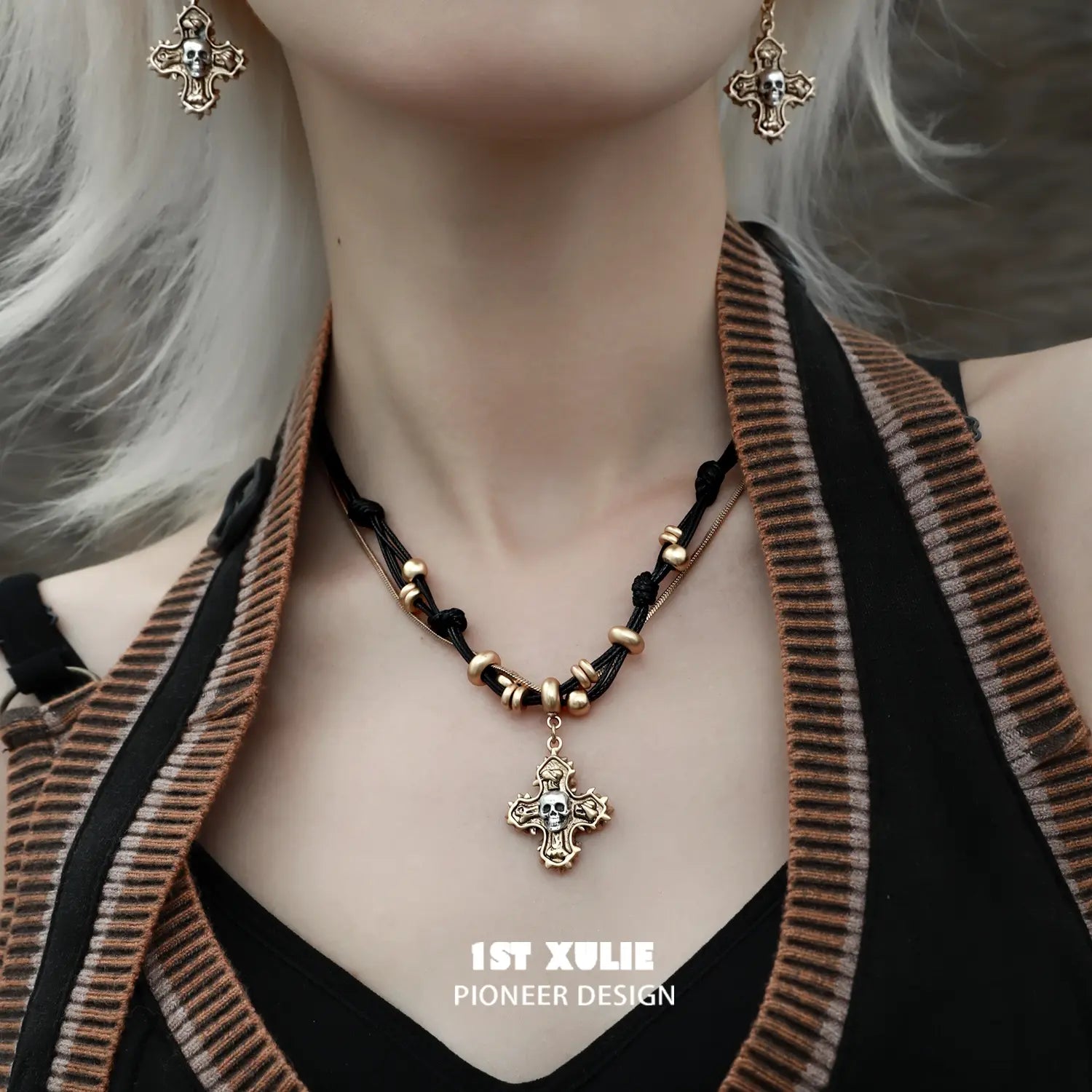 18K Gold Plated Vintage Skull Necklace for Women - Gothic Punk Jewelry for Halloween, Costume Parties & Everyday Wear
