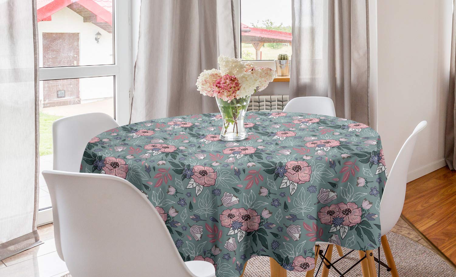 Ambesonne Floral Round Tablecloth 60