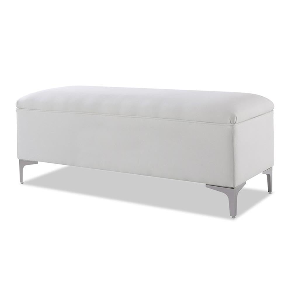 MAKLAINE Mid-Century Modern Hardwood Storage Bench in Bright White - Entryway, Bedroom & Living Room Seating with Hidden Storage