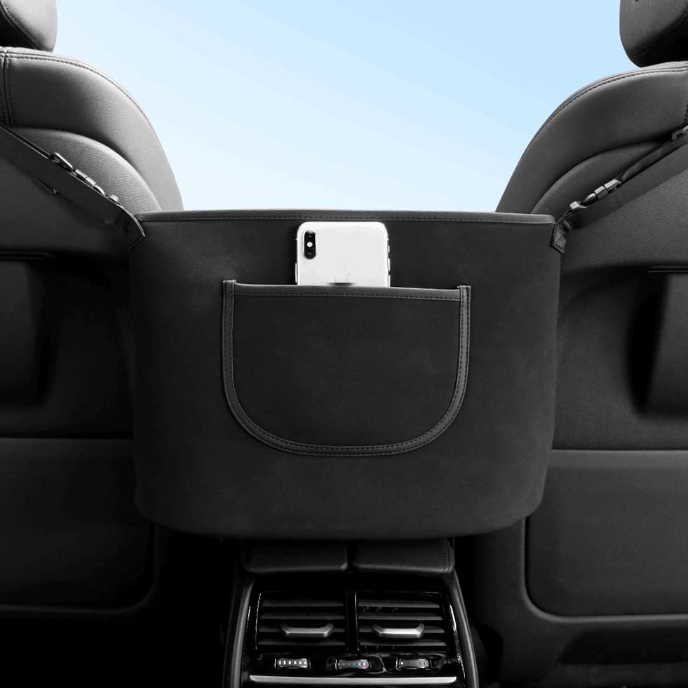 Premium Suede Car Seat Storage Organizer - Large Capacity Adjustable Center Console Bag for Vehicles (Black) | Perfect for Road Trips, Daily Commutes & Keeping Your Car Neat