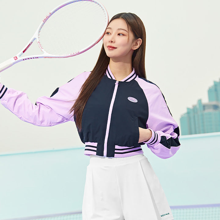 Stylish Woven Crop Varsity Jacket for Women - Trendy Casual Outerwear for College, Streetwear & Fall Fashion