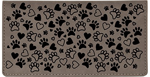 Personalized Paw Prints Laser Engraved Leatherette Checkbook Cover - Pet Lover Gift, Customizable Wallet for Checks & Cards - Perfect for Dog & Cat Owners, Veterinary Appreciation, Pet Memorial Keepsake