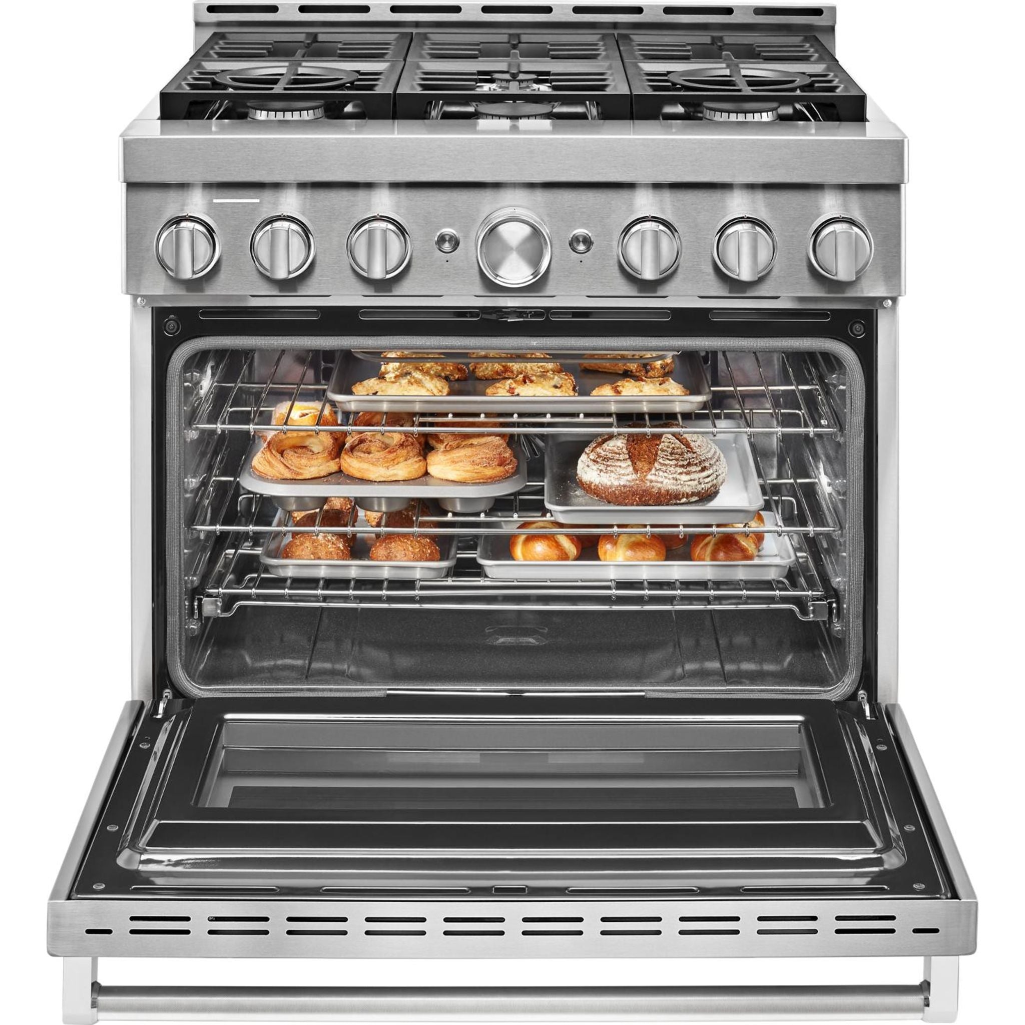 KitchenAid 5-Burner Gas Range (KFGC506JSS) - 30 Inch Stainless Steel Stove with Convection Oven - Perfect for Home Cooking & Baking
