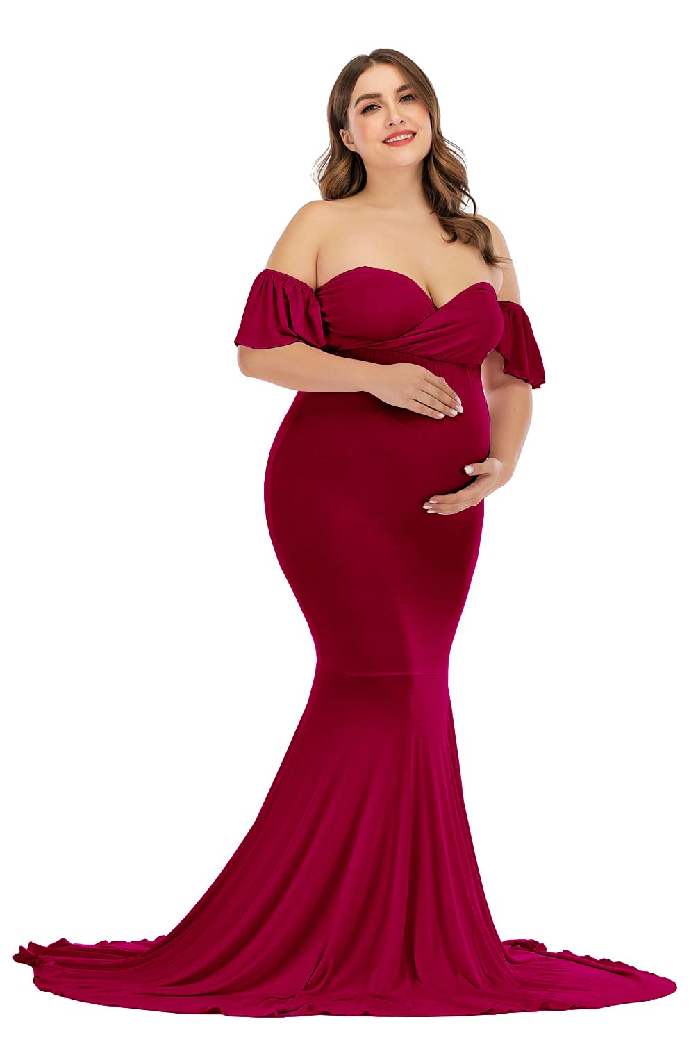ZIUMUDY Elegant Off Shoulder Maternity Dress - Stretchy Fitted Photo Shoot Gown, Wrap Mermaid Style Baby Shower Dress for Pregnancy Photoshoots, Bridal Showers & Special Occasions