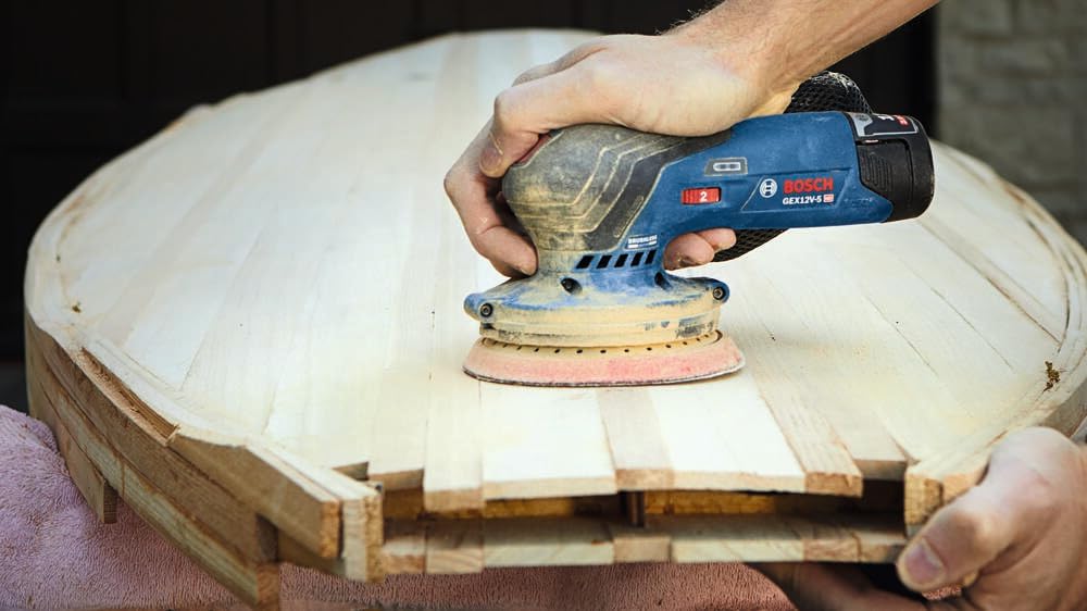 BOSCH GEX12V-5N 12V Max Brushless 5-Inch Random Orbit Sander - Ergonomic Palm Grip, Dust Collection System, Variable Speed Control, Soft-Start Technology (Bare Tool) - Perfect for Woodworking, Sanding Floors, Furniture Refinishing & DIY Projects