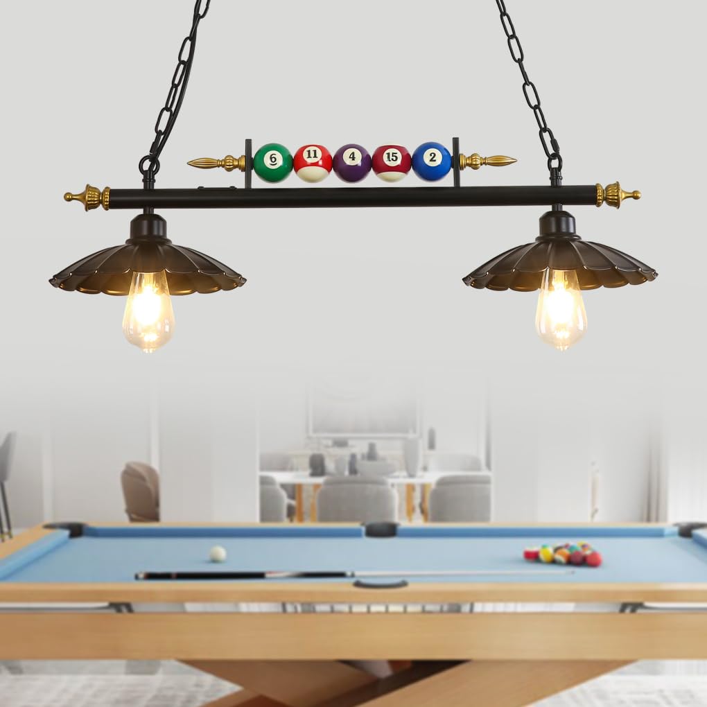 Premium Metal Pool Table Light Fixture - Adjustable Hanging Billiard Lights for 7', 8', 9' Tables - Real Billiard Ball Design (2-Light Set) - Perfect for Game Rooms, Man Caves, Billiard Lounges & Kitchen Islands