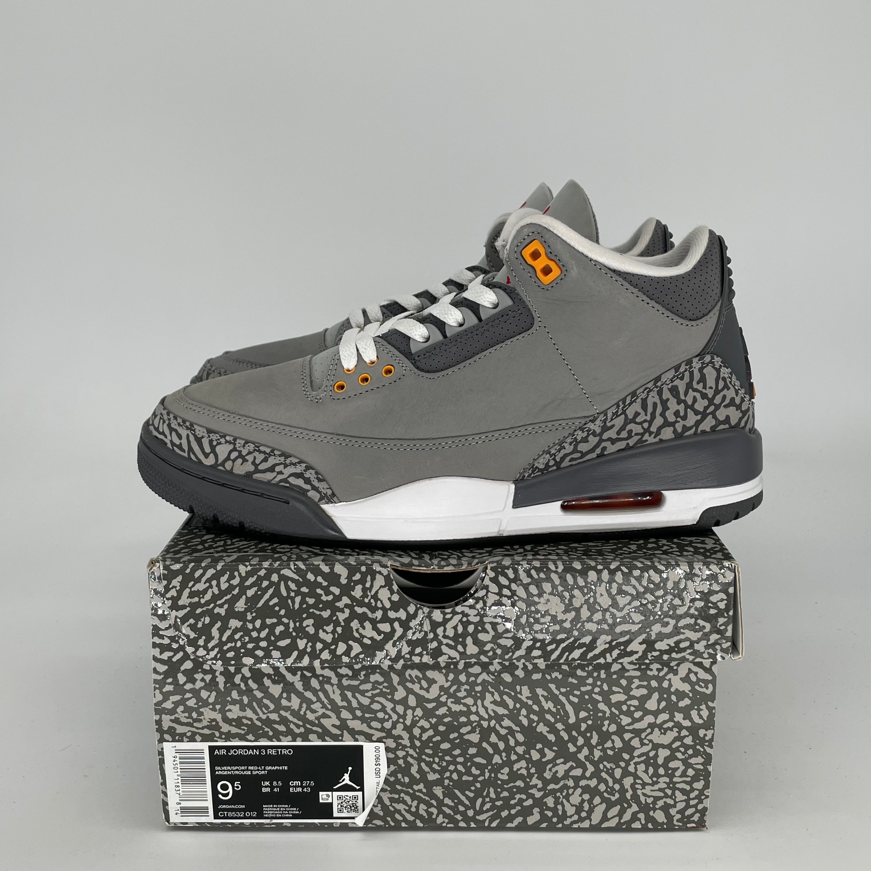 AIR JORDAN 3 COOL GREY Men's Basketball Shoes - Size 9.5/11W (CT8532-012) | Retro Sneakers for Casual Wear, Street Style & Sports Performance