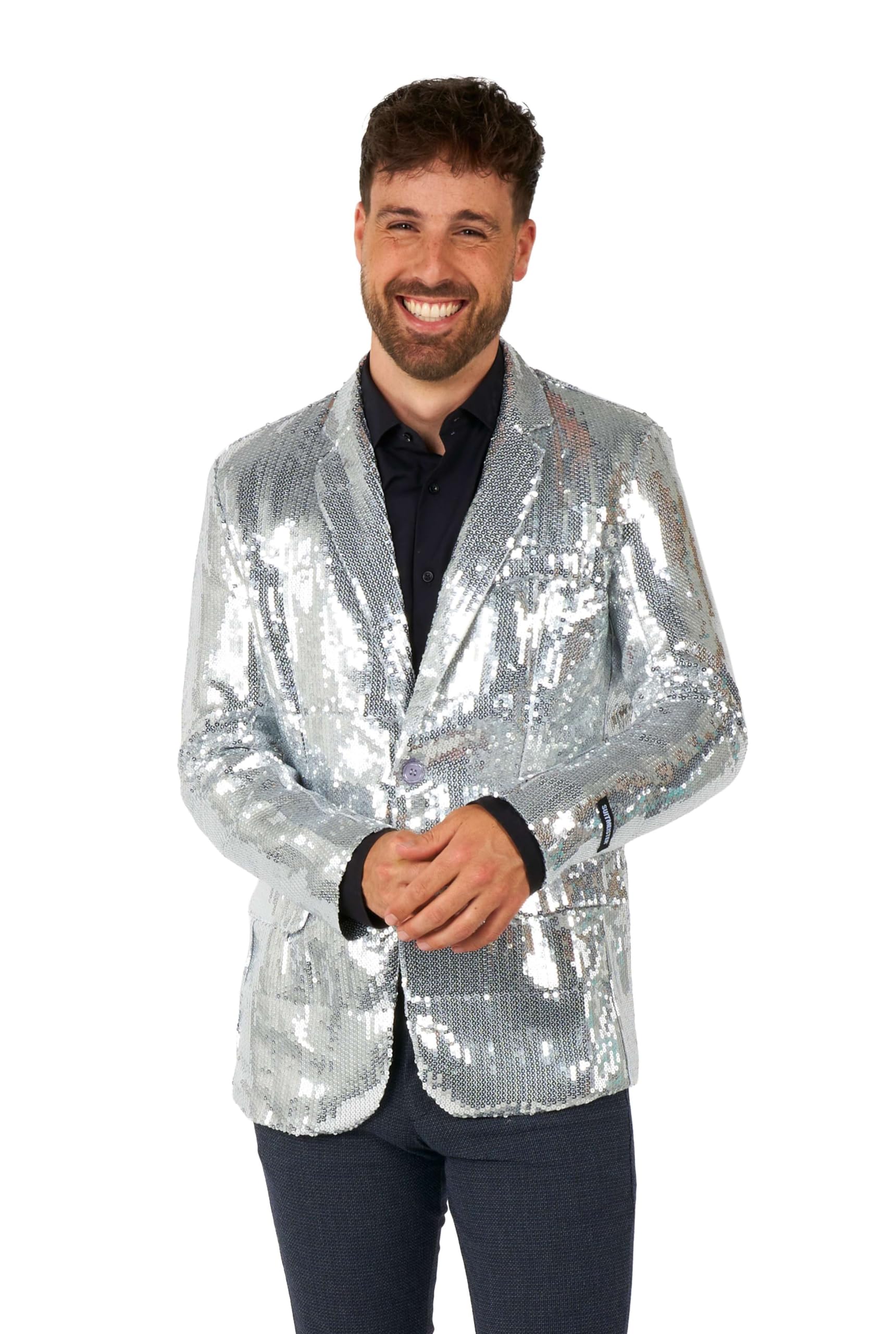 SUITMEISTER Men's Slim Fit Sequins Party Blazer - Shiny Tuxedo Jacket for Christmas, NYE, Prom & Special Occasions | Perfect for Weddings, Cocktail Parties & Evening Events