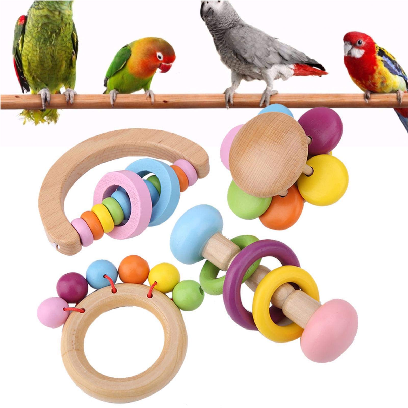 EVTSCAN 4 PCS Natural Wooden Bird Chewing Toys for Small & Medium Parrots - Safe Cage Biting Blocks for Beak Exercise & Stress Relief - Perfect for Cockatiels, Conures, Lovebirds, and Budgies (Great for Playtime & Mental Stimulation)