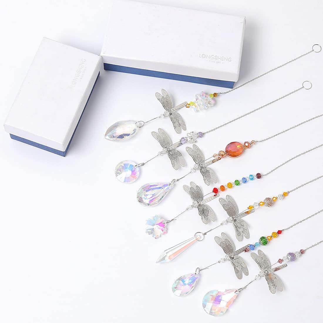 7 Pack Crystal Suncatchers Dragonfly Pendants - Rainbow Window Prisms for Wedding, Garden & Home Decor - Creates Beautiful Light Reflections for Indoor/Outdoor Spaces