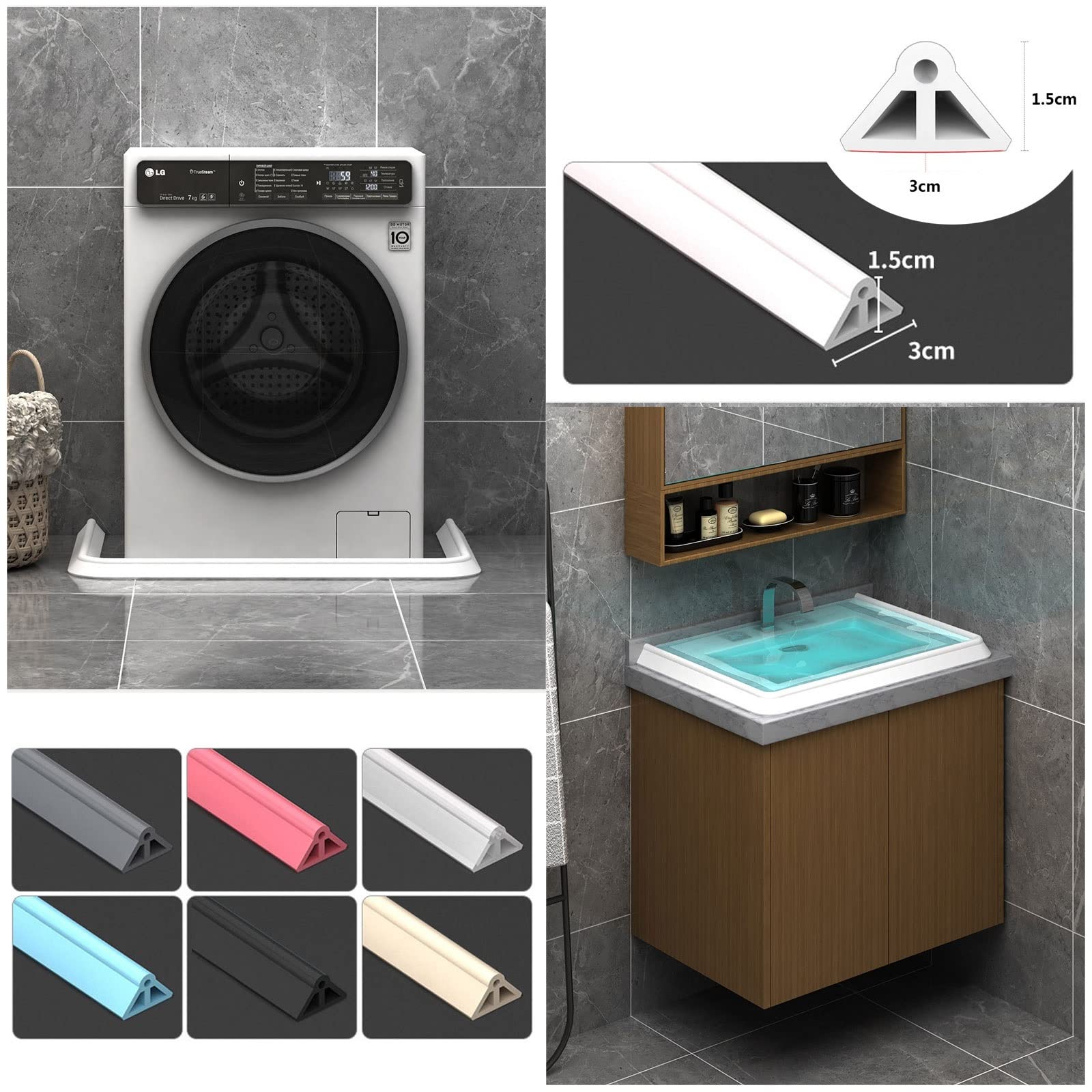 White 260cm Shower Threshold Water Dam - Splash Guard & Door Bottom Seal Strip for Bathroom & Kitchen | Prevent Water Leakage for Shower, Bathtub & Sink Areas | Perfect for Home, Apartment & Hotel Use