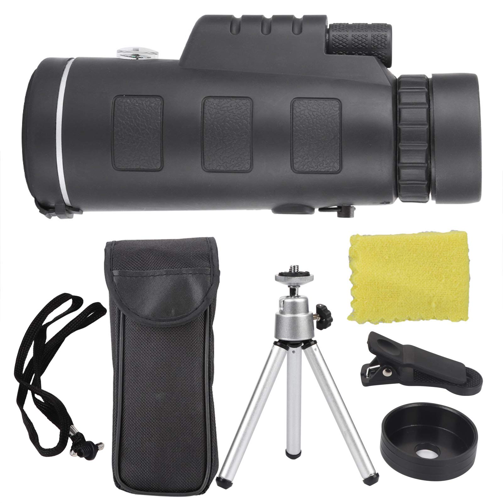 40X60 YUANJS Phone Telescope with Compass - Silver Aluminum Clip & Tripod Monocular Scope for Smartphones - Perfect for Bird Watching, Hunting, Stargazing and Outdoor Adventures