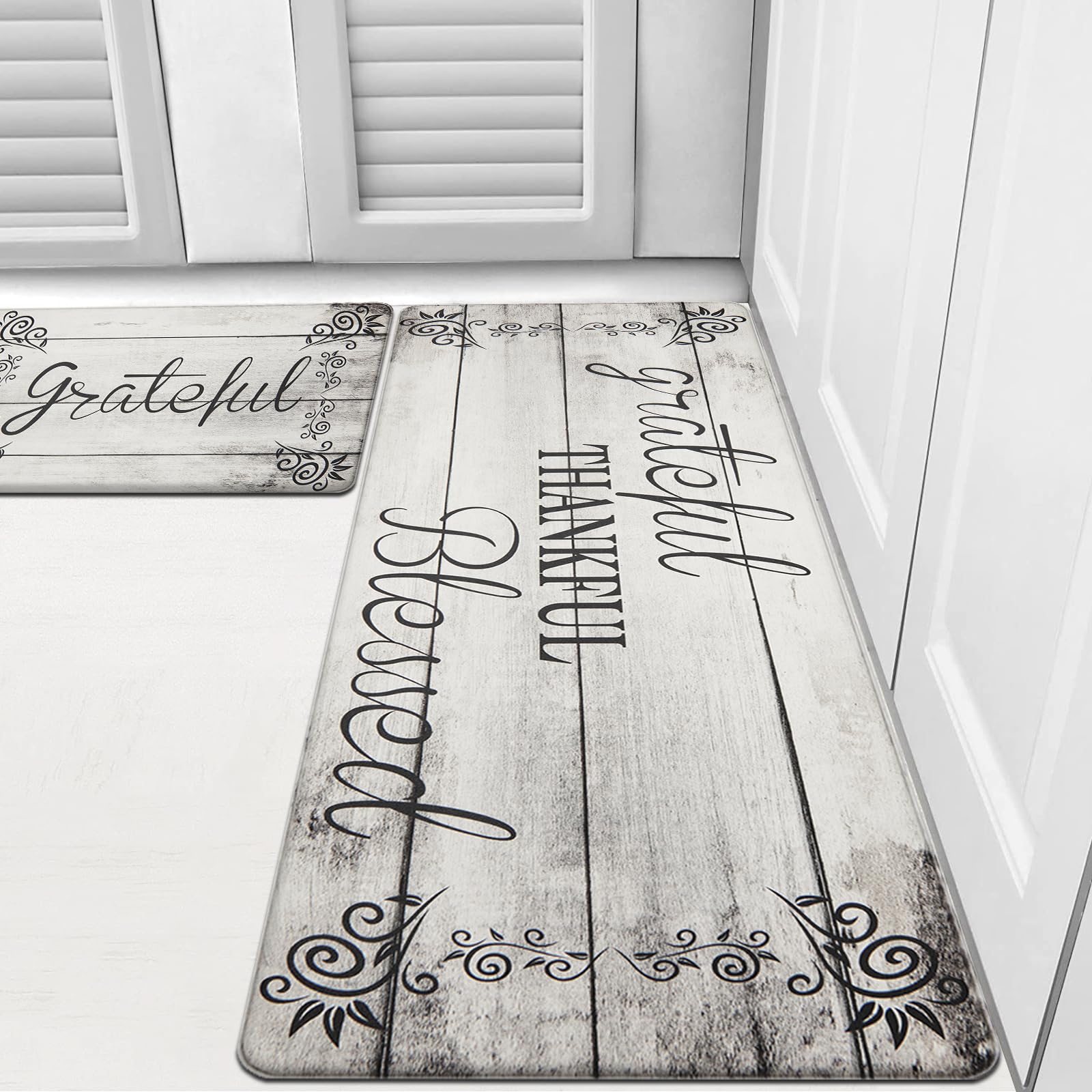 HEBE Anti-Fatigue Kitchen Mat Set of 2 - Non-Slip Cushioned Floor Mats for Standing, Waterproof & Comfortable - Perfect for Farmhouse Kitchen, Office Desk, Laundry Room & Sink Area - Reduces Foot Pain During Cooking, Cleaning & Long Work Hours