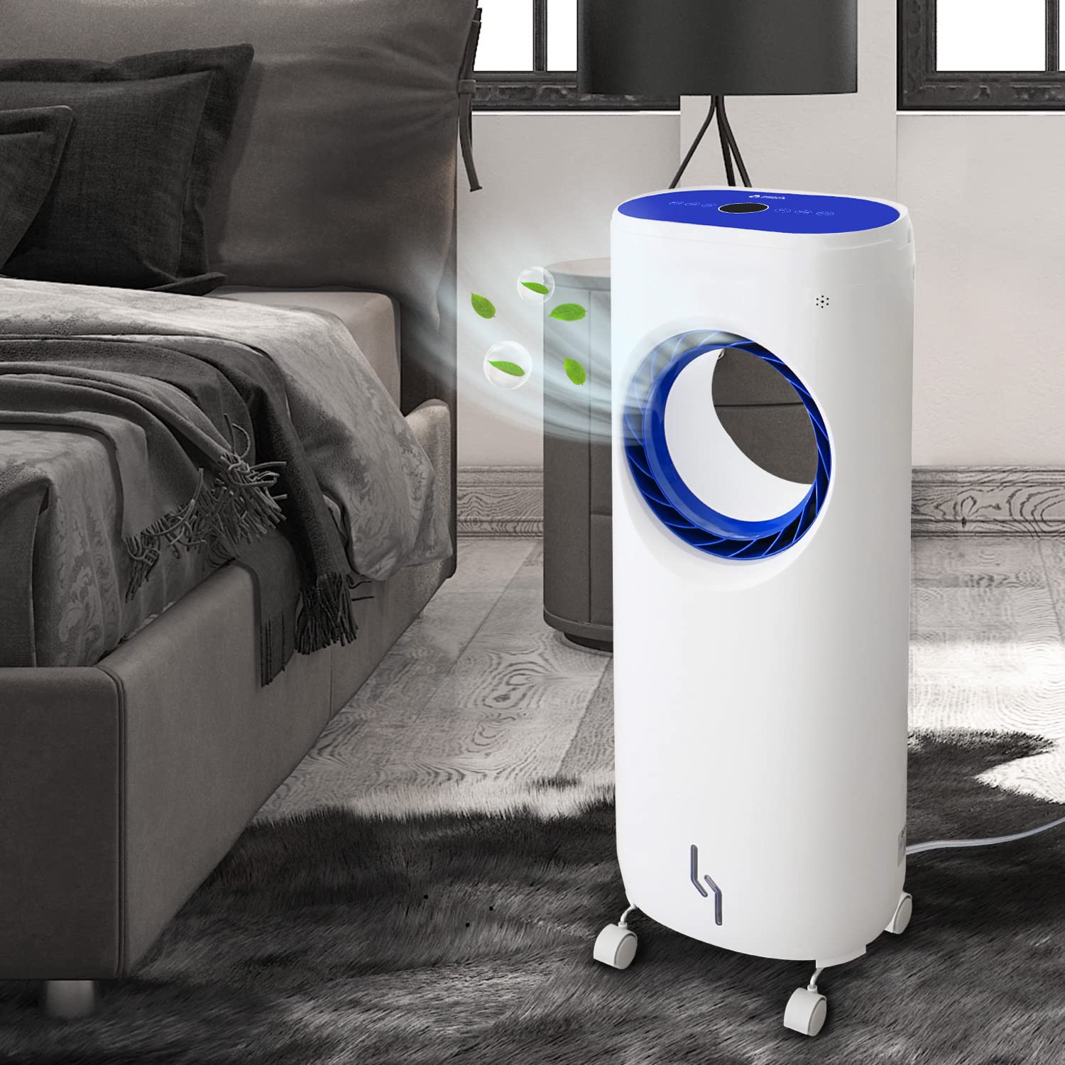 80W Portable Evaporative Swamp Cooler with 4L Water Tank & Remote Control - Powerful Personal Air Cooler with Ice Packs for Home, Office, Bedroom, Outdoor Use