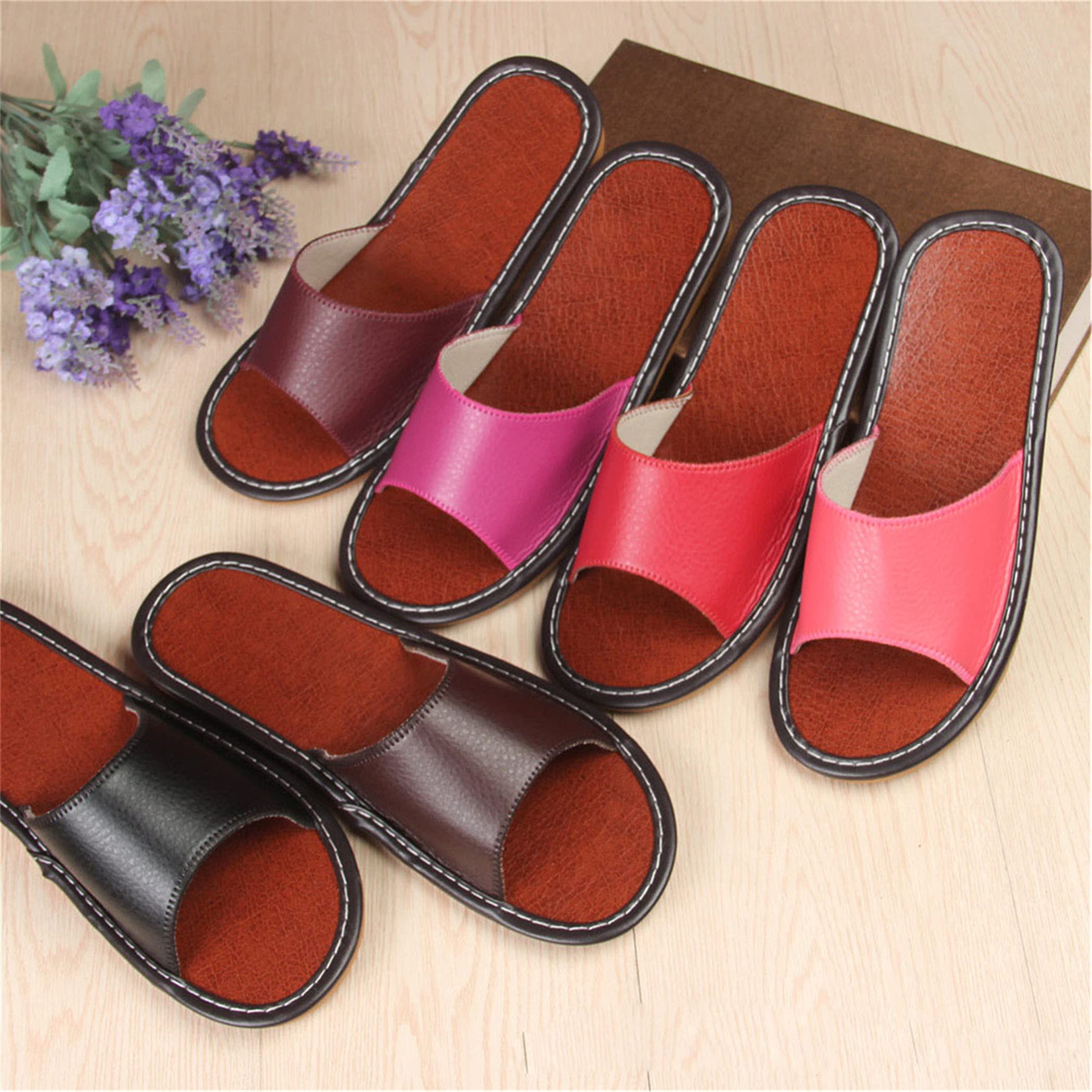 YILANLAN Women's Summer Leather Sandals - Non-Slip Bathroom Slippers for Home, Couples & Swimming | Comfortable House Shoes for Indoor/Outdoor Use