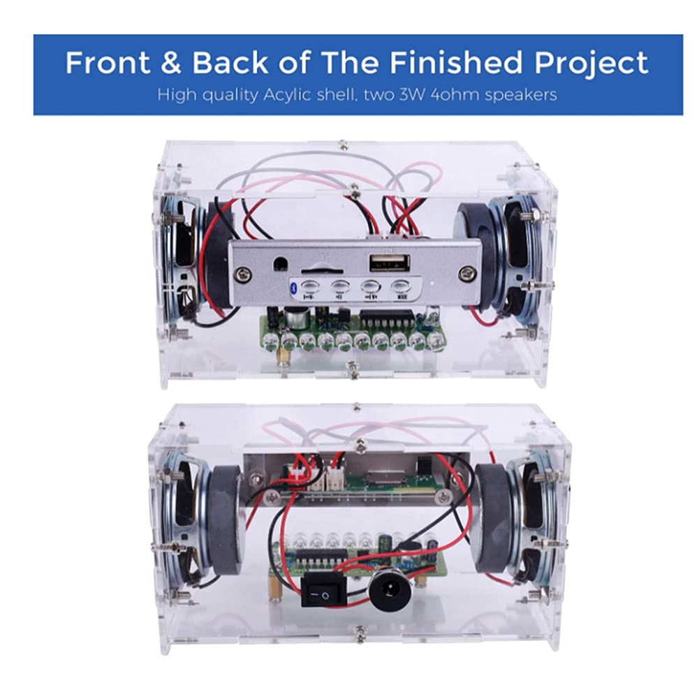 DIY Bluetooth Speaker Kit with LED Flashing Light - USB Mini Home Stereo Sound Amplifier for Soldering Projects | Perfect for STEM Learning, Home Entertainment & DIY Electronics Enthusiasts