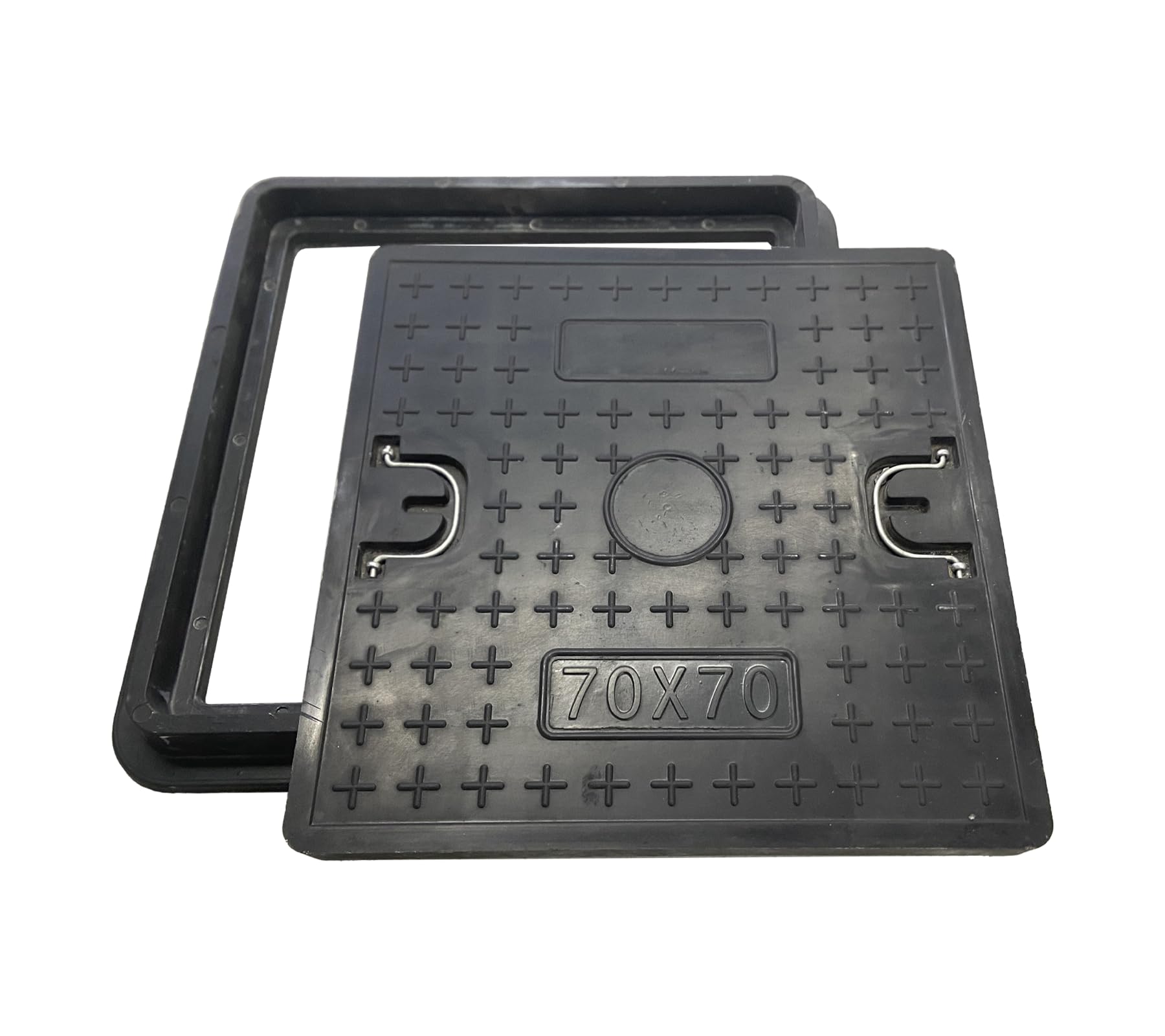 28x28in Fiberglass Square Manhole Cover and Frame - 24x24in Recessed Solid Top Cover with 21.5in Clear Opening - Non-Slip Reinforced Sewage Basin Cover with Handle for Septic Tanks - Ideal for Residential, Commercial, and Municipal Drainage Systems