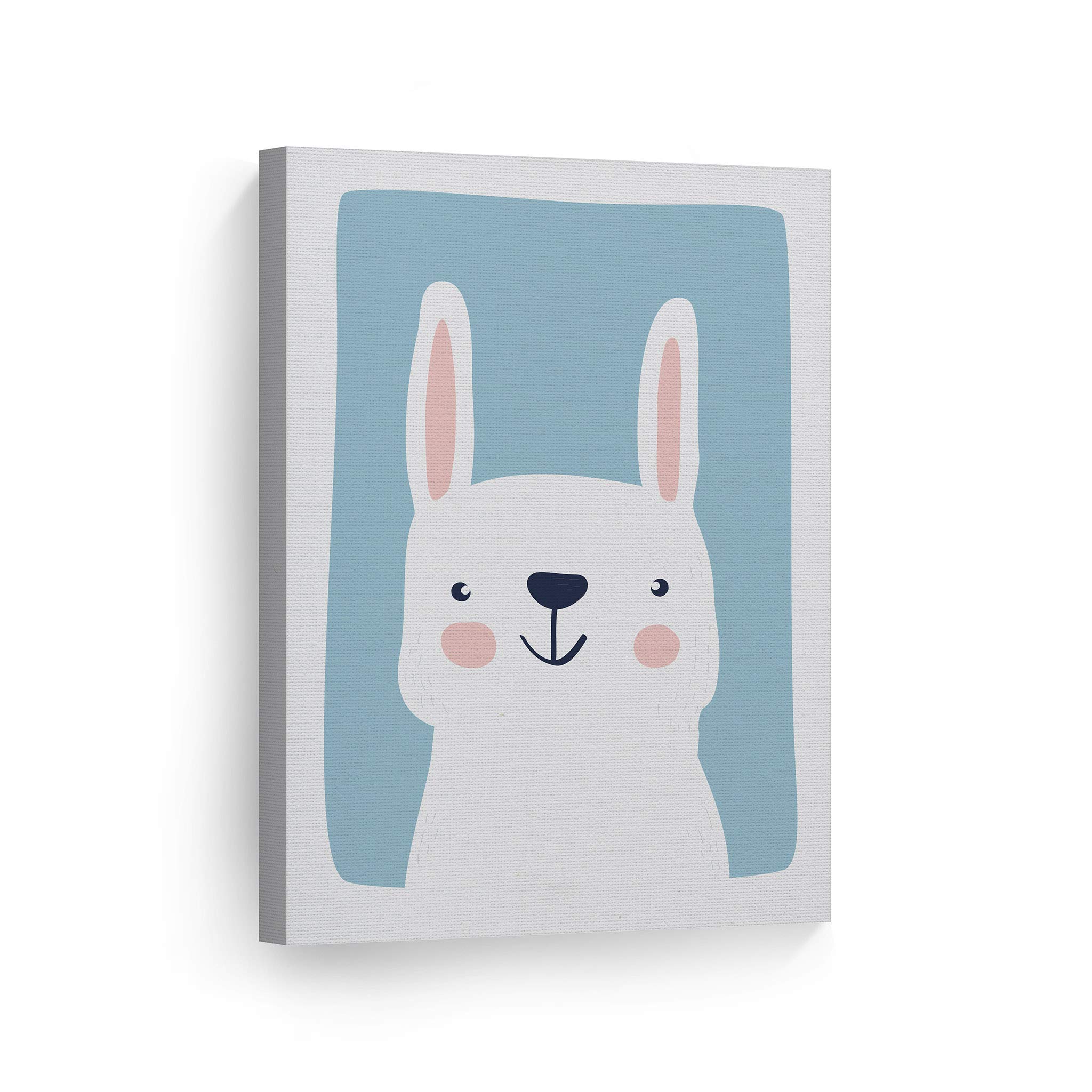 Cute Rabbit Blue Background Canvas Print - Kids Room Decor, Nursery Wall Art, Baby Room Decor - Ready to Hang 22x15 - Made in USA | Perfect for Children's Bedroom, Playroom & Nursery Decorations