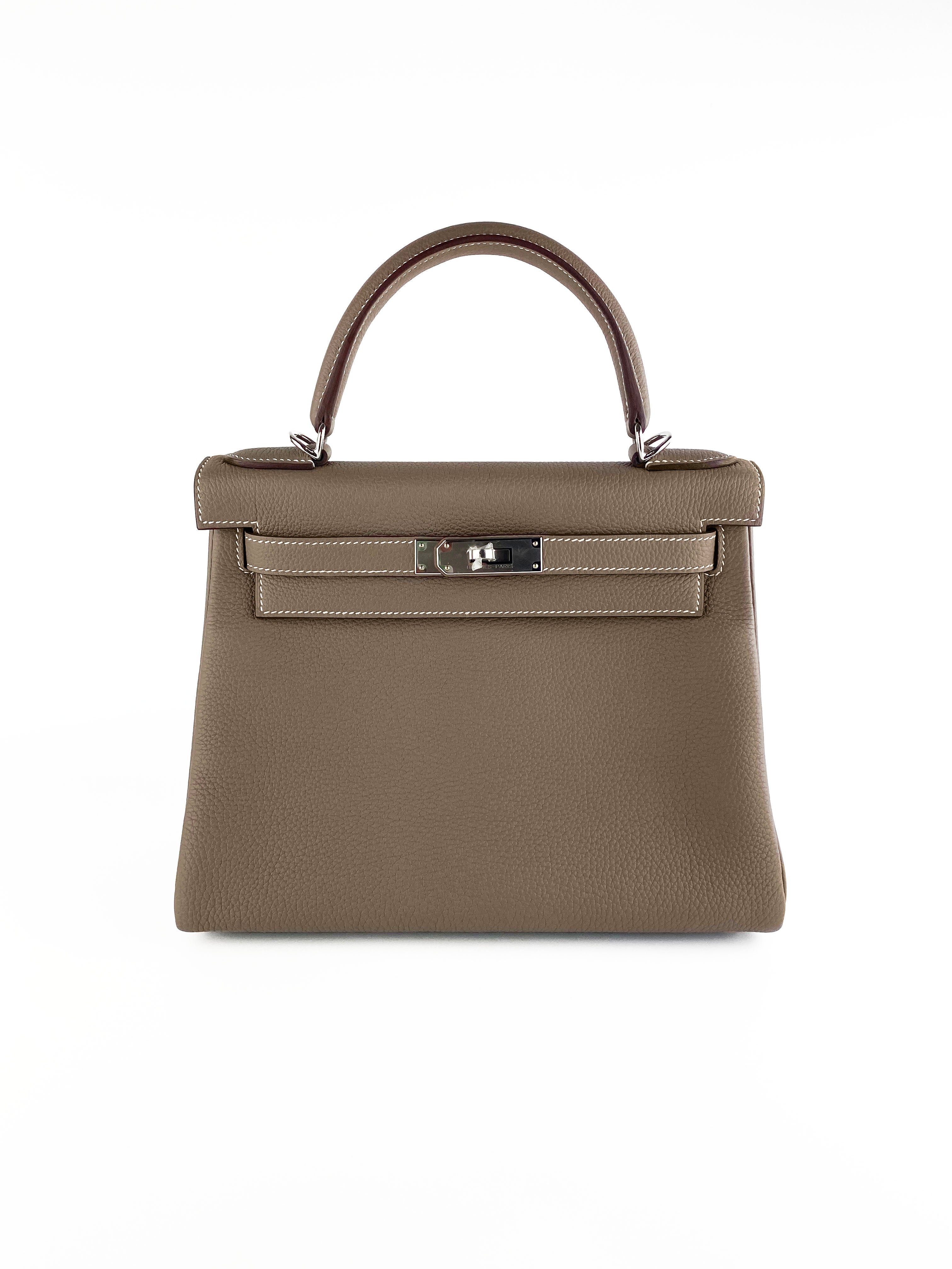 Authentic Hermes Kelly 28 Handbag in Etoupe - Luxury Togo Leather Shoulder Bag for Women | Perfect for Work, Travel & Special Occasions