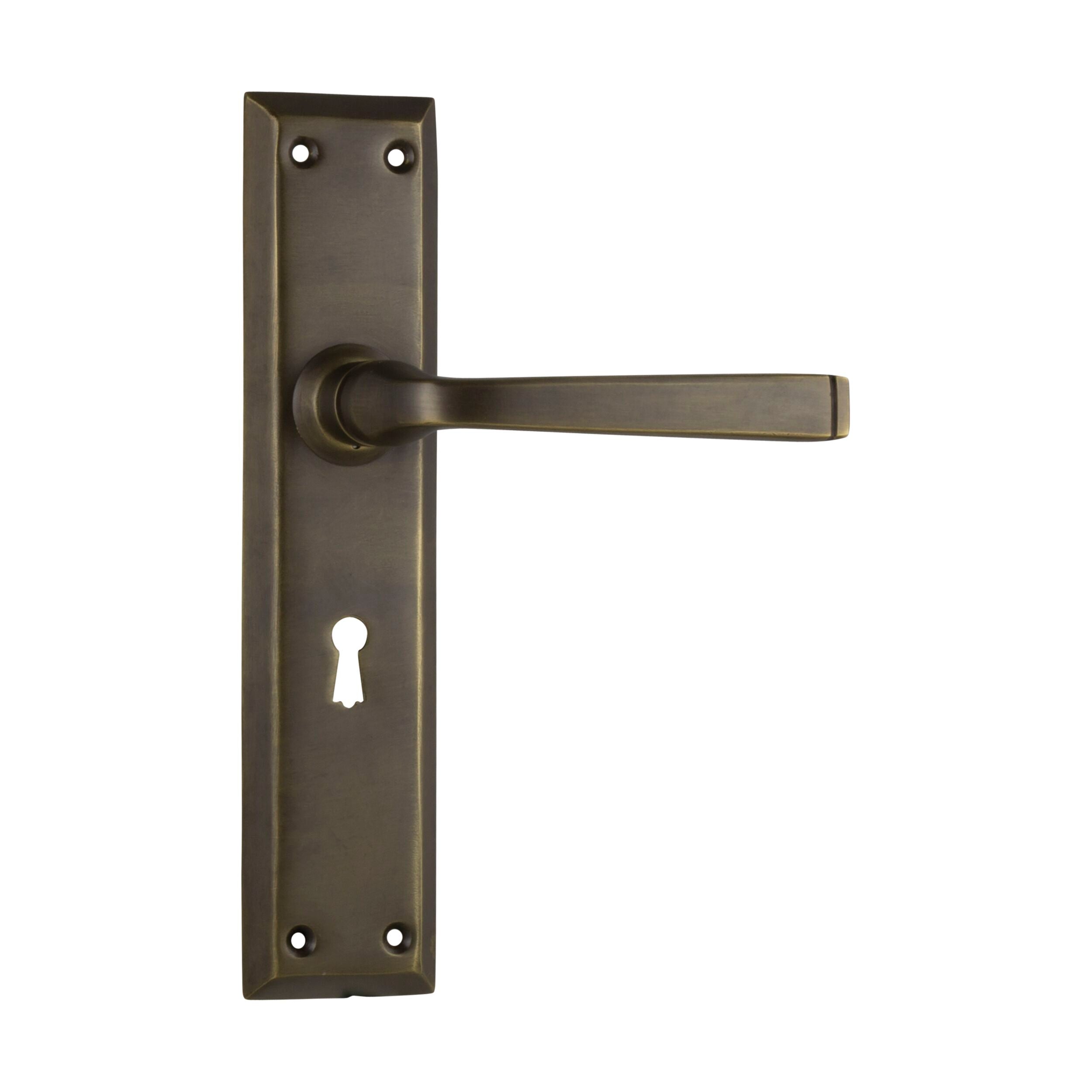Antique Brass Door Lever Menton Lock Pair - 225mm Height x 50mm Width x 75mm Projection - Vintage Style Interior Door Hardware for Bedroom, Bathroom & Closet Doors