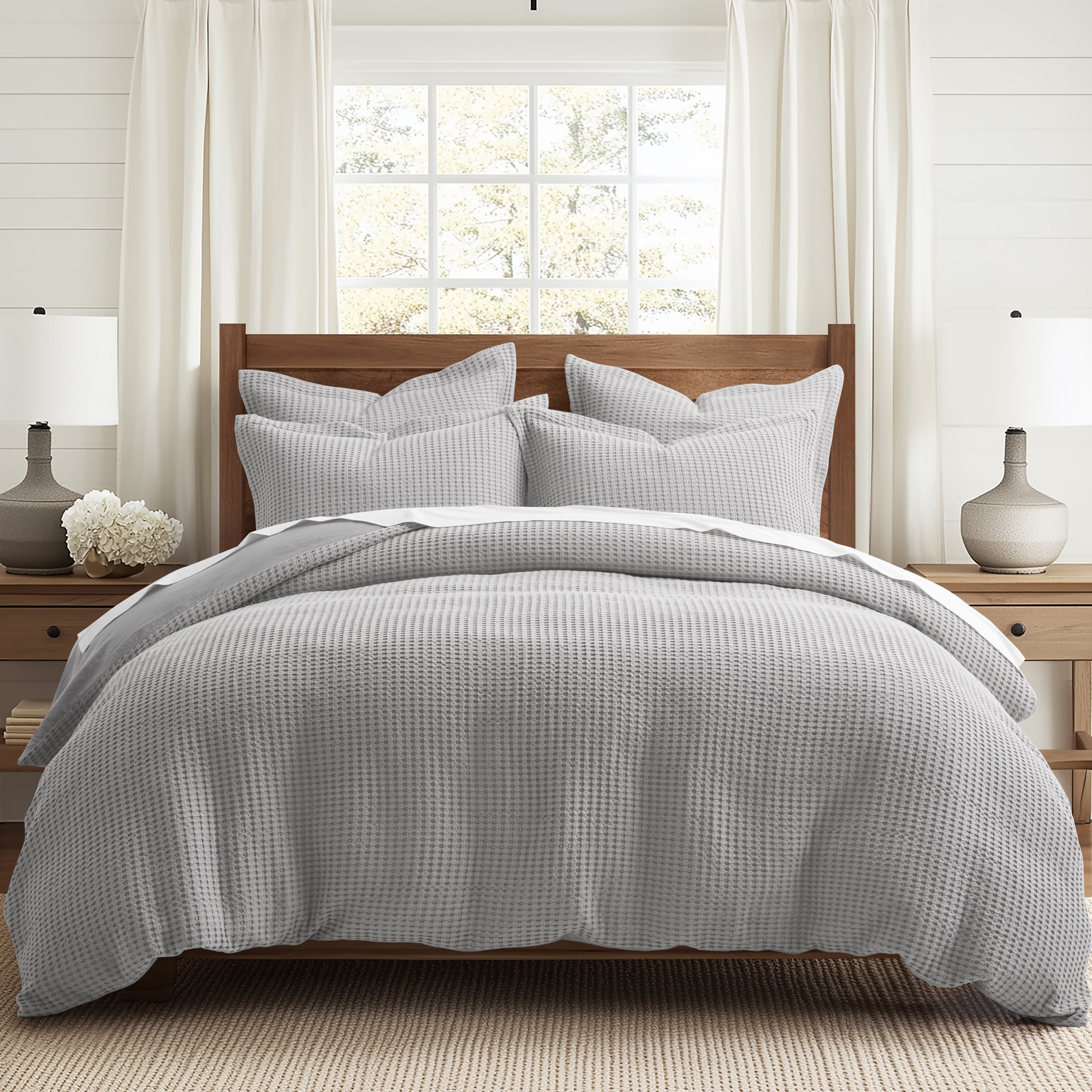 Mills Waffle Duvet Cover Set - Soft Textured Bedding for Cozy Comfort - Perfect for Master Bedroom, Guest Room & Dorm Decor