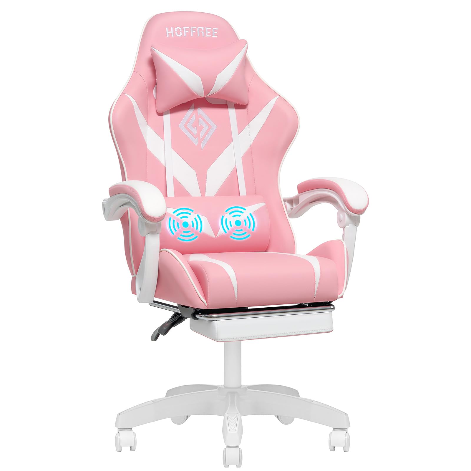 HOFFREE Pink Gaming Chair with Massage & Footrest - Ergonomic Computer Chair with Lumbar Support & Headrest - Reclining PC Gamer Chair for Women & Girls - Perfect for Gaming Setup, Home Office & Streaming Room
