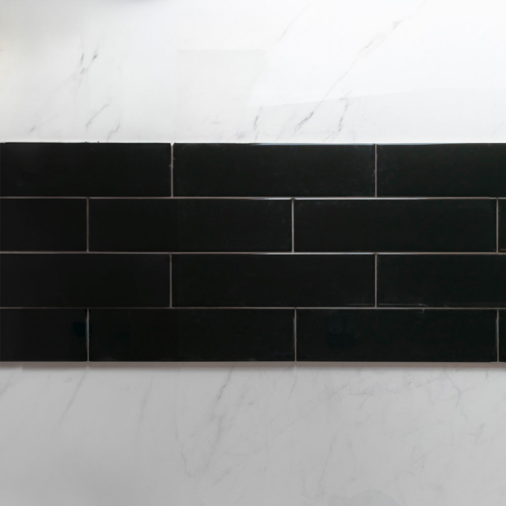 Premium Cascade Black 75x300 Glossy Unrectified Subway Tile - Modern Kitchen Backsplash & Bathroom Wall Tile for Contemporary Home Decor