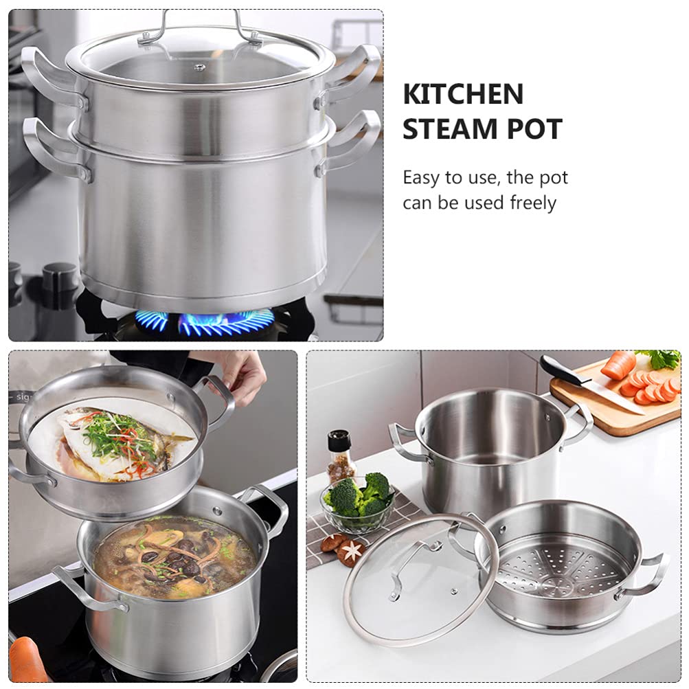 1pc Stainless Steel Steamer Pot with Non-Stick Coating - Multi-Functional Kitchen Cookware for Steaming, Cooking, Soup Making - Perfect for Home, Restaurant & Meal Prep