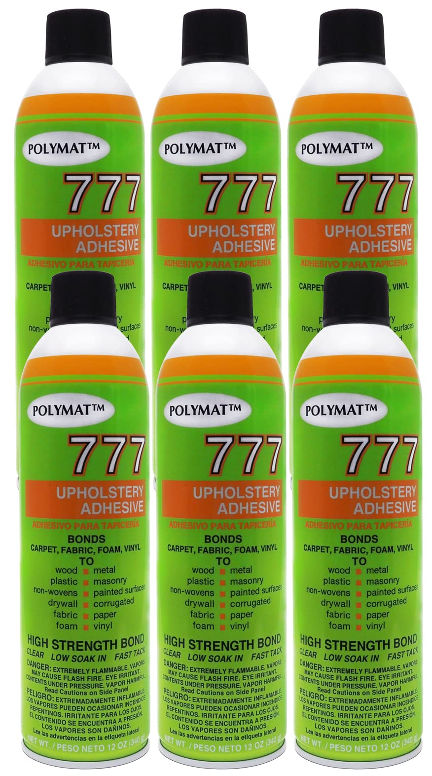 Qty 6 POLYMAT 777 Spray Adhesive for Foam - Strong Bonding Glue for Crafting, Upholstery & DIY Projects | Perfect for Foam Insulation, Fabric & Wood Projects