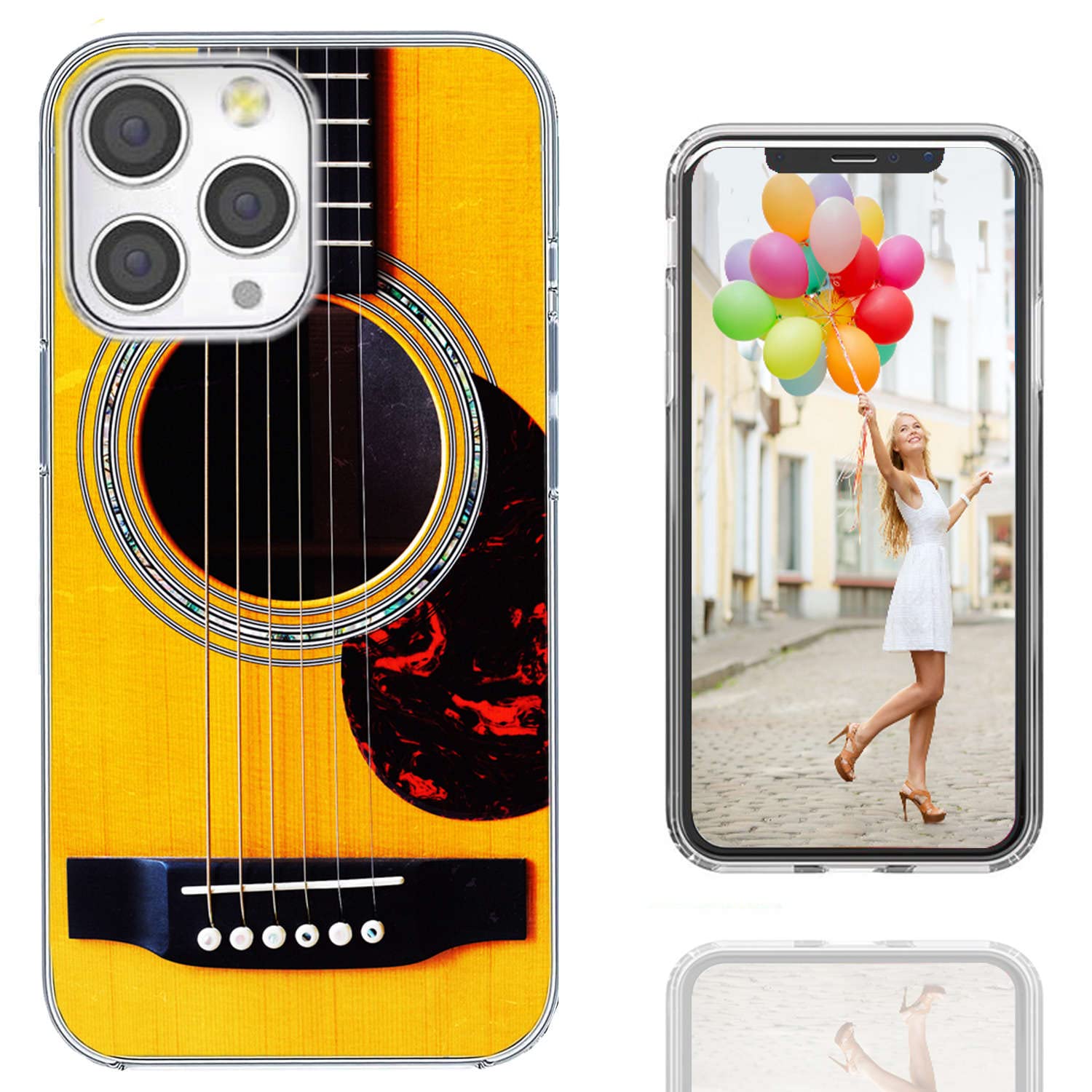 Shockproof Slim Soft TPU Clear Phone Case for iPhone 13 Pro - Funny Music Yellow Acoustic Guitar Design Protective Cover for Women & Men | Perfect for Music Lovers, Concerts & Everyday Use