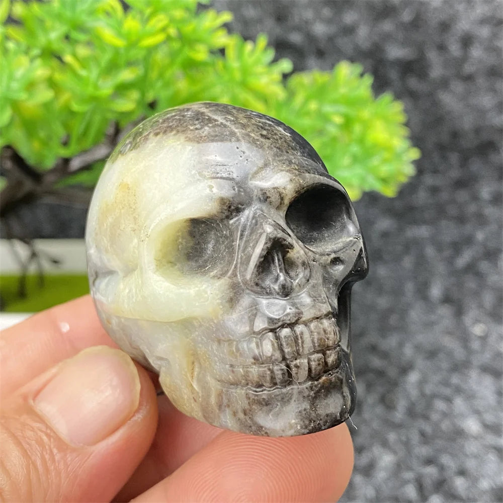 Natural Crystal Hand-Polished Carved Skull - Halloween Decor, Home Decor, Spiritual Healing Stone, Unique Holiday Gift for Collectors & Witches - Perfect for Altars, Meditation & Gothic Decorations