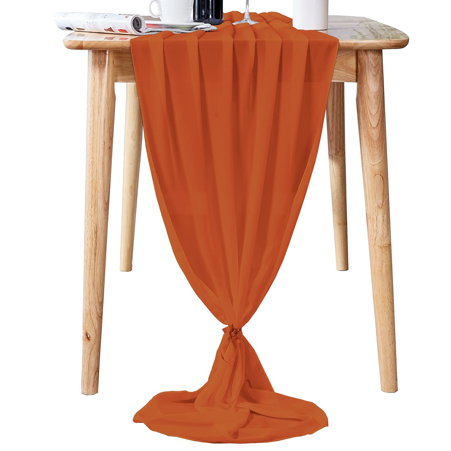 AVIVIHO 10ft Burnt Orange Chiffon Table Runner - 29x120 Inches Sheer Wedding Tablecloth for Romantic Weddings, Birthdays, Bridal & Baby Showers - Perfect for Cake Tables, Buffets, and Rustic Party Decorations