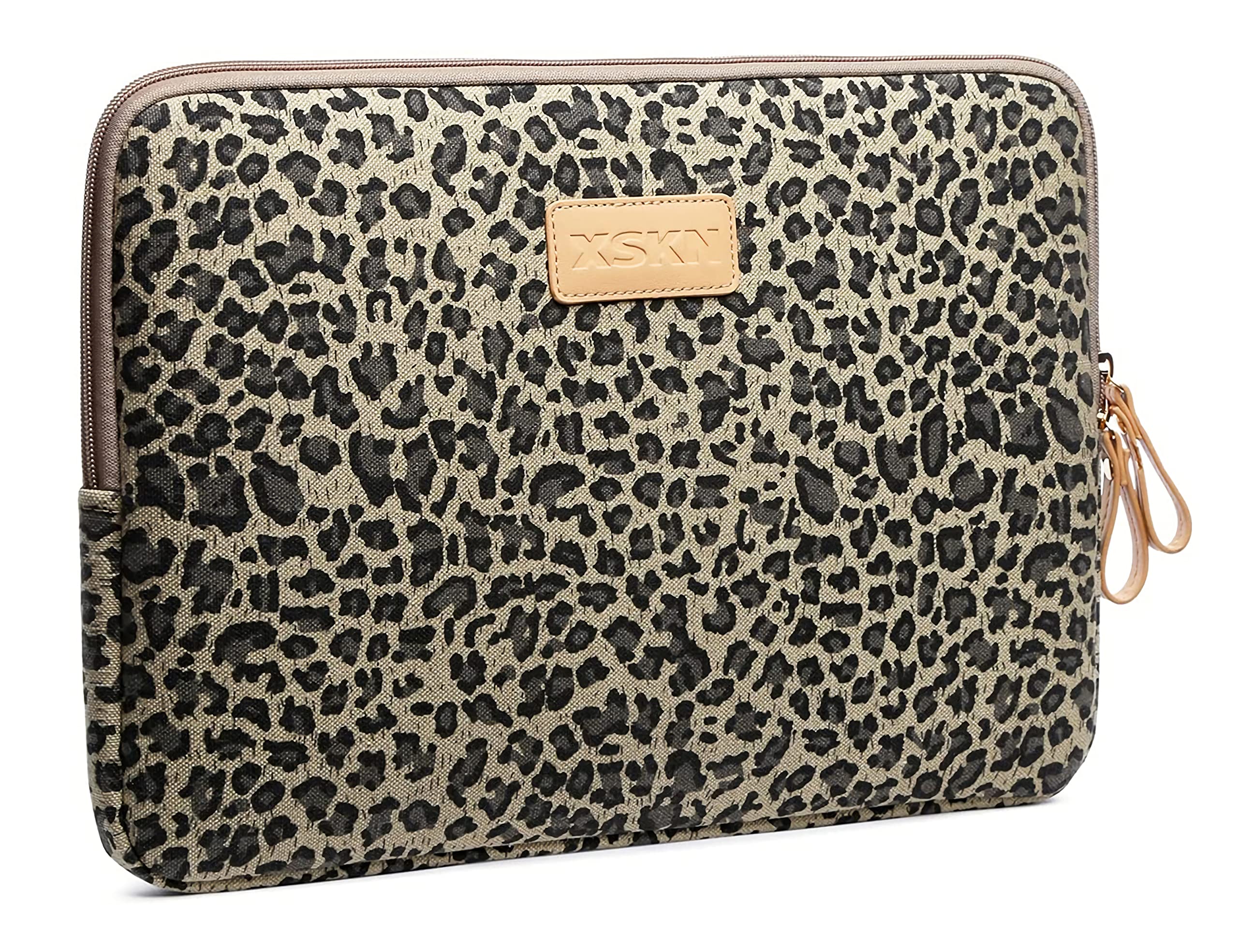 **XSKN 15.6 Inch Yellow Canvas Laptop Sleeve with Stylish Leopard Print – Compatible with MacBook Pro 16, Dell, HP, Lenovo & More – Perfect for Work, Travel & School**