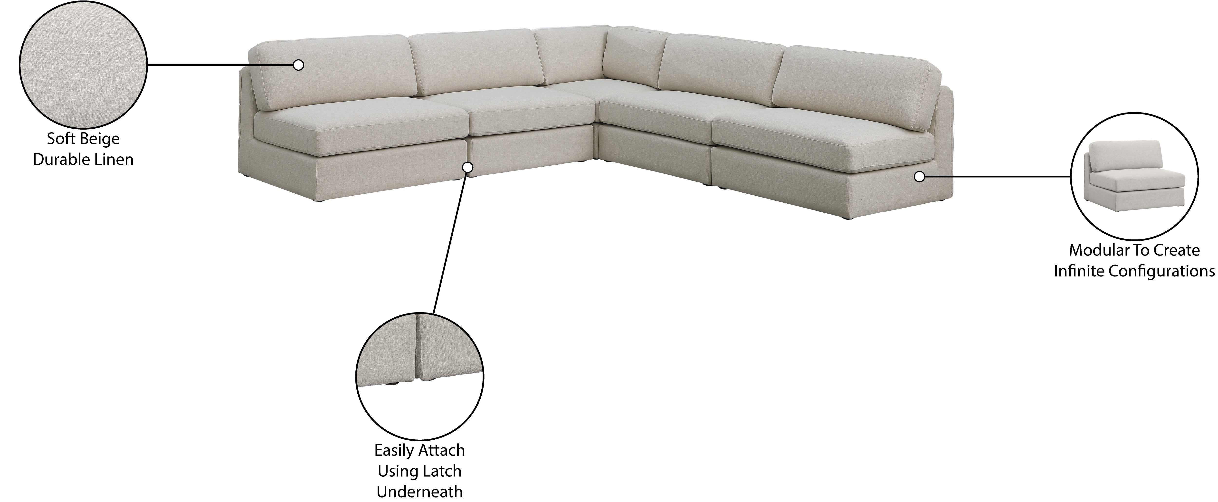 Beckham Durable Linen Textured Fabric Modular Sectional Sofa - Modern L-Shaped Couch for Living Room, Family Room & Home Theater Comfortable Seating