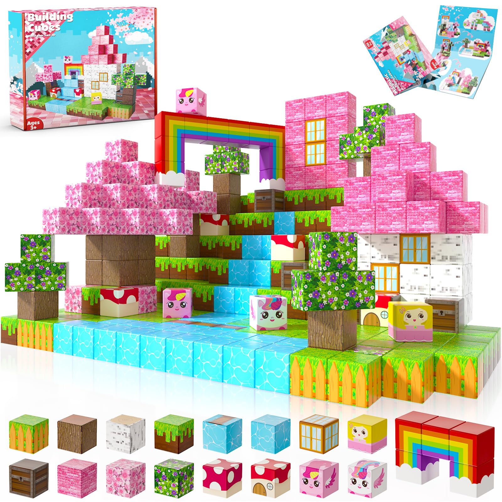 100PCS Magnetic Building Blocks Set - STEM Educational Toys for Kids Ages 3-10 | Unicorn Themed Magnetic Cubes for Creative Play | Montessori Sensory Learning Toys | Perfect Christmas & Birthday Gift for Girls | Great for Classroom, Home Play & STEM Activities