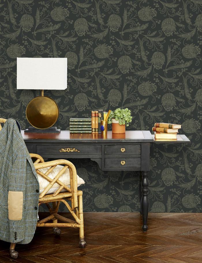 Eleanor Rigby Peel and Stick Wallpaper - Charcoal & Umber Textured Removable Wallpaper for Bedroom, Living Room, or Office Decor