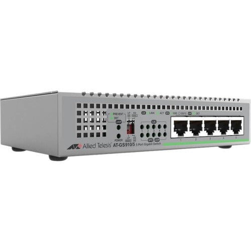 Allied Telesis CentreCOM GS910/5 5-Port Ethernet Switch | Layer 2 Managed | 3.10W Low Power | Wall Mount & Desktop | Ideal for Home Office & Small Business Networks