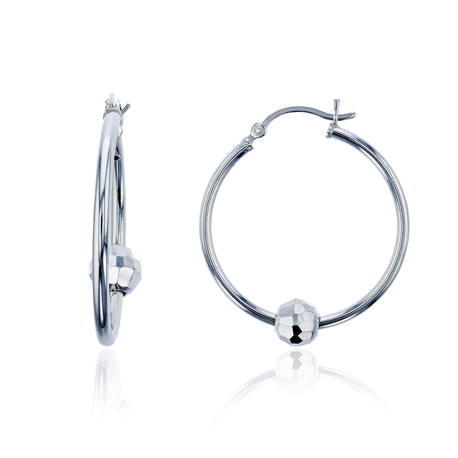 DECADENCE Sterling Silver Polished Beaded Hoop Earrings for Women | 14k Gold Plated Round Hoop Earrings with Secure Snap Closure | Classic Shiny Beaded Jewelry for Party, Wedding & Everyday Wear